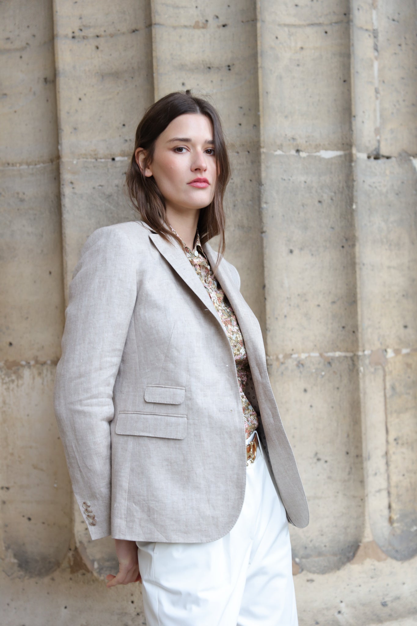 Veste Vesnove en lin - chevron beige-VESTE BLAZER FEMME-Curling-Paris