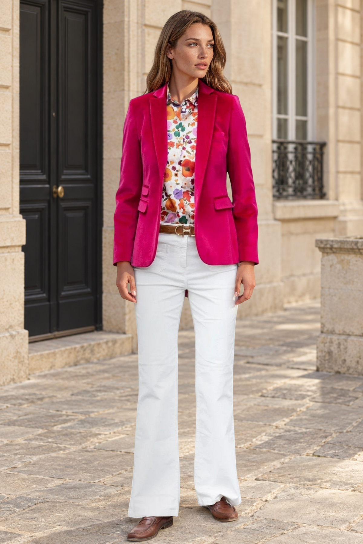 Veste Vesnove en velours palatine - Fuchsia-VESTE BLAZER FEMME-Curling-Paris
