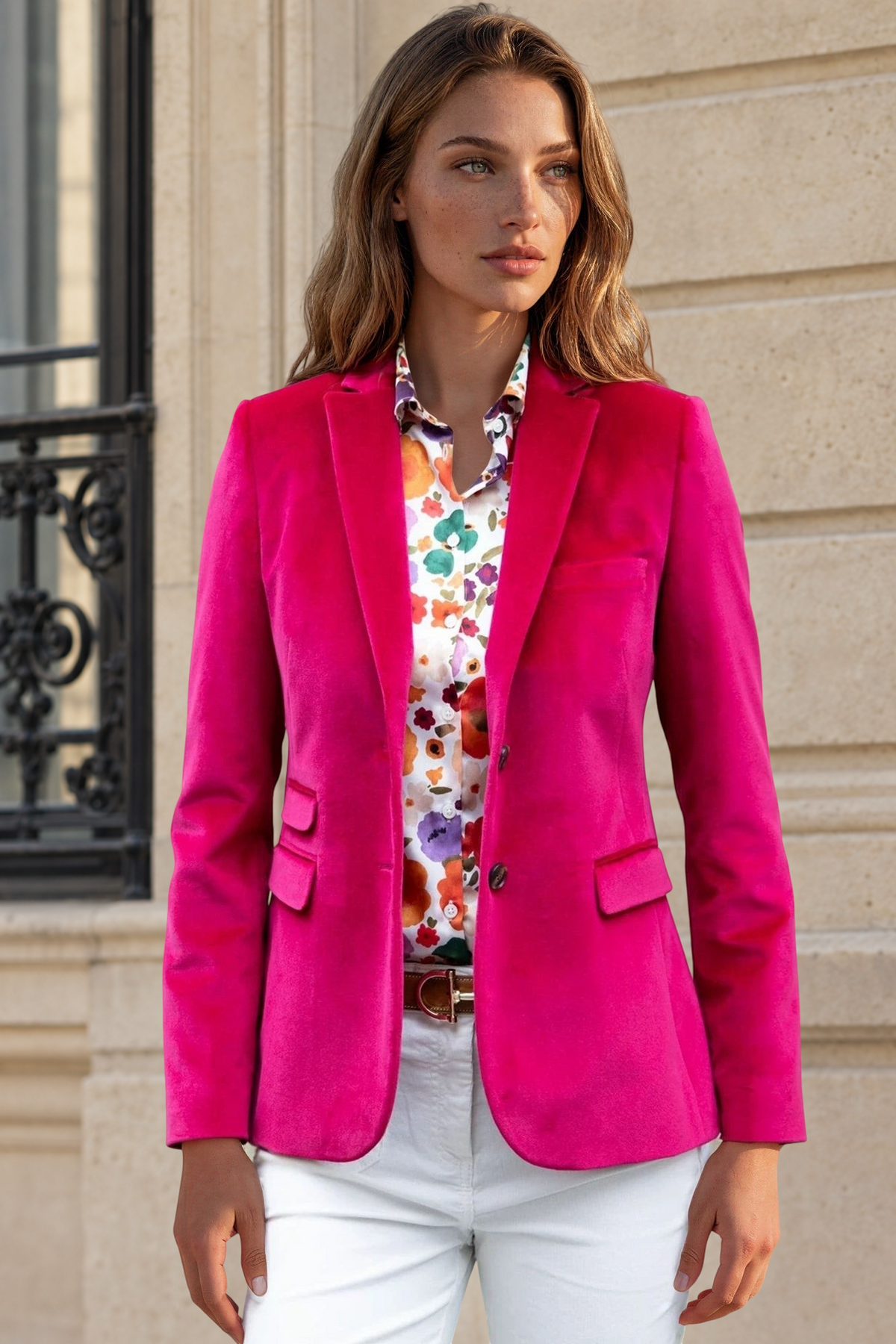 Veste Vesnove en velours palatine - Fuchsia-VESTE BLAZER FEMME-Curling-Paris