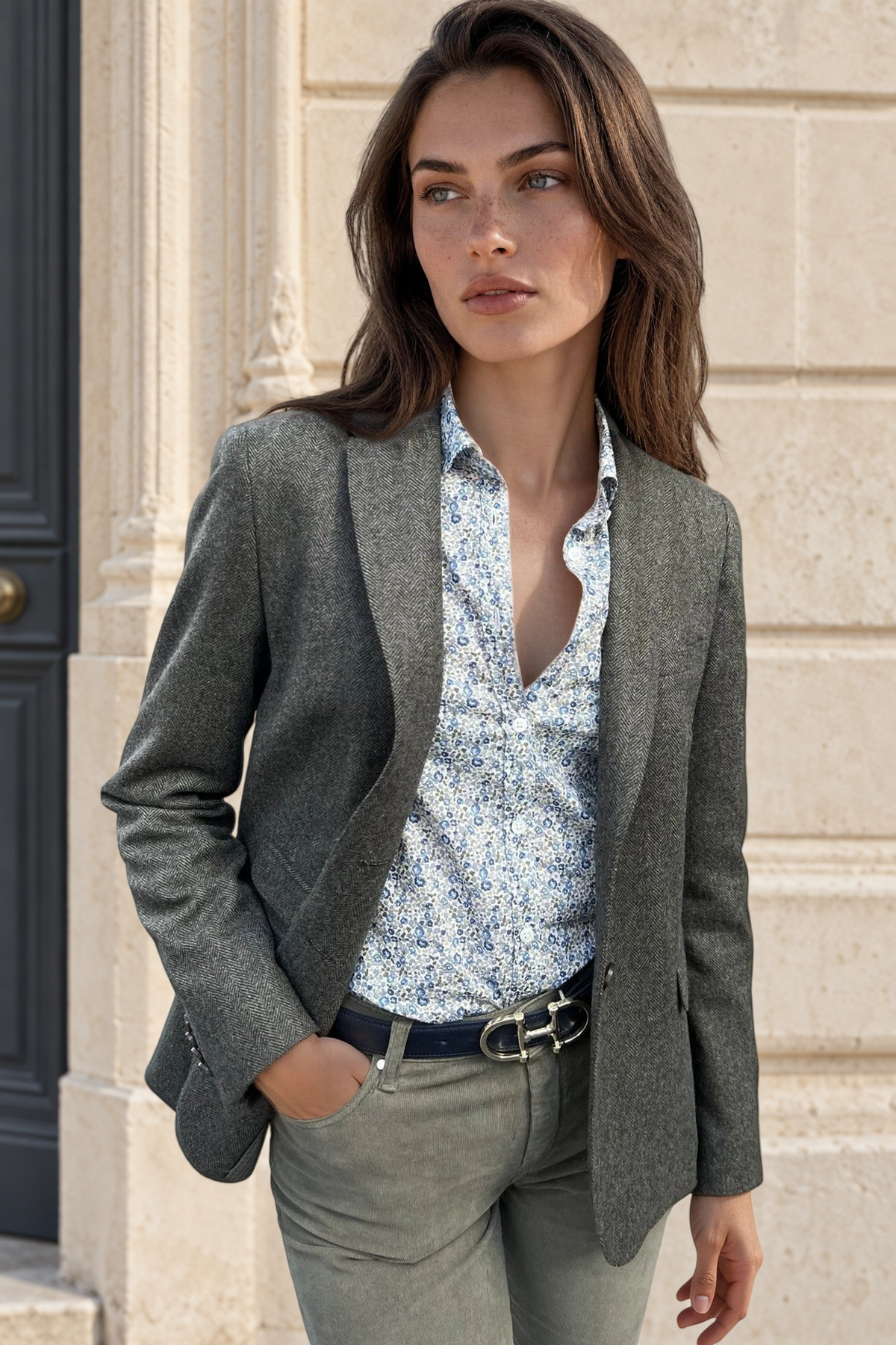 Veste Vesnove pure laine - Chevron kaki-VESTE BLAZER FEMME-Curling-Paris