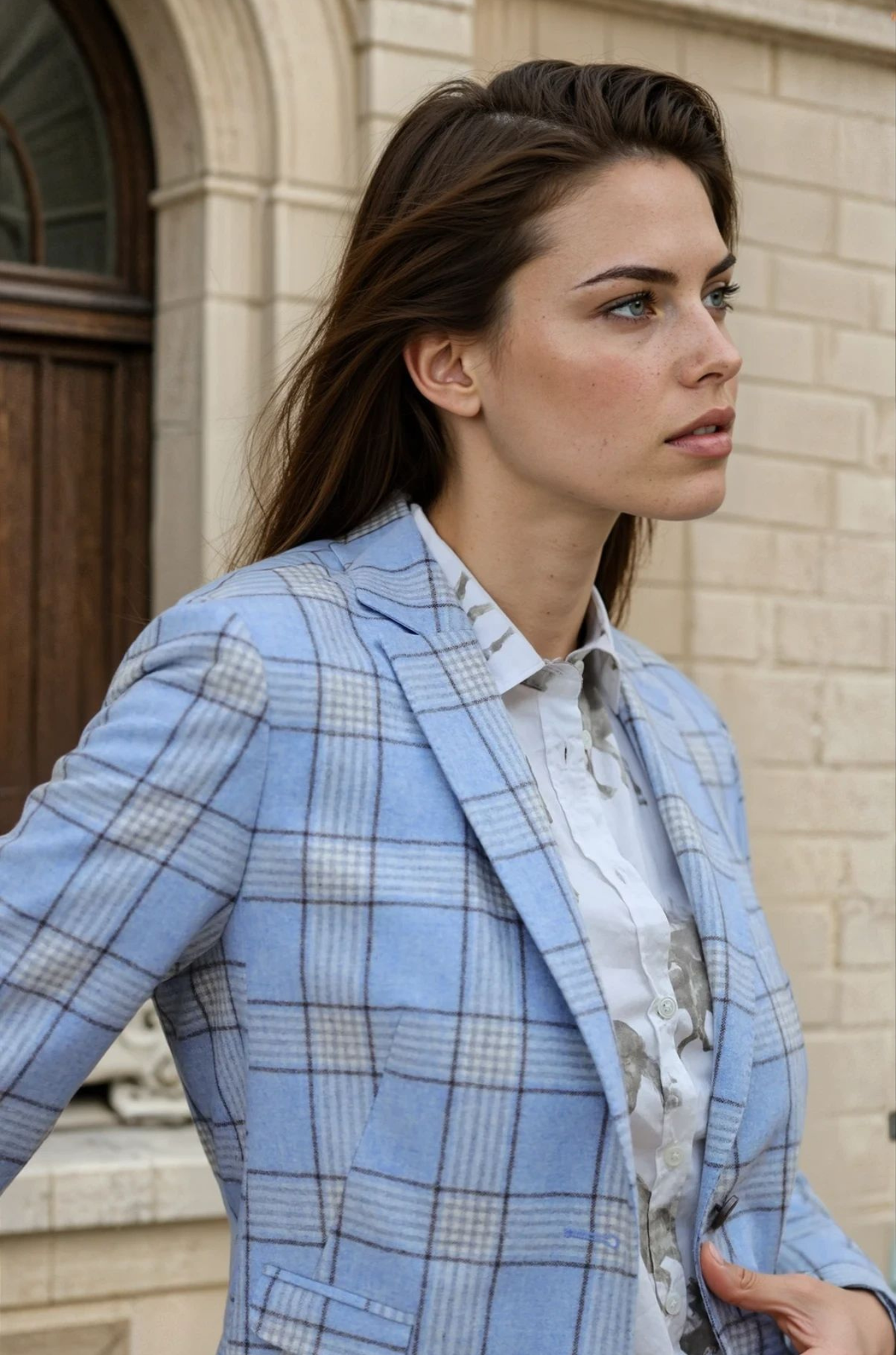 Veste Vesnove pure laine - Ciel à carreaux taupe-VESTE BLAZER FEMME-Curling-Paris