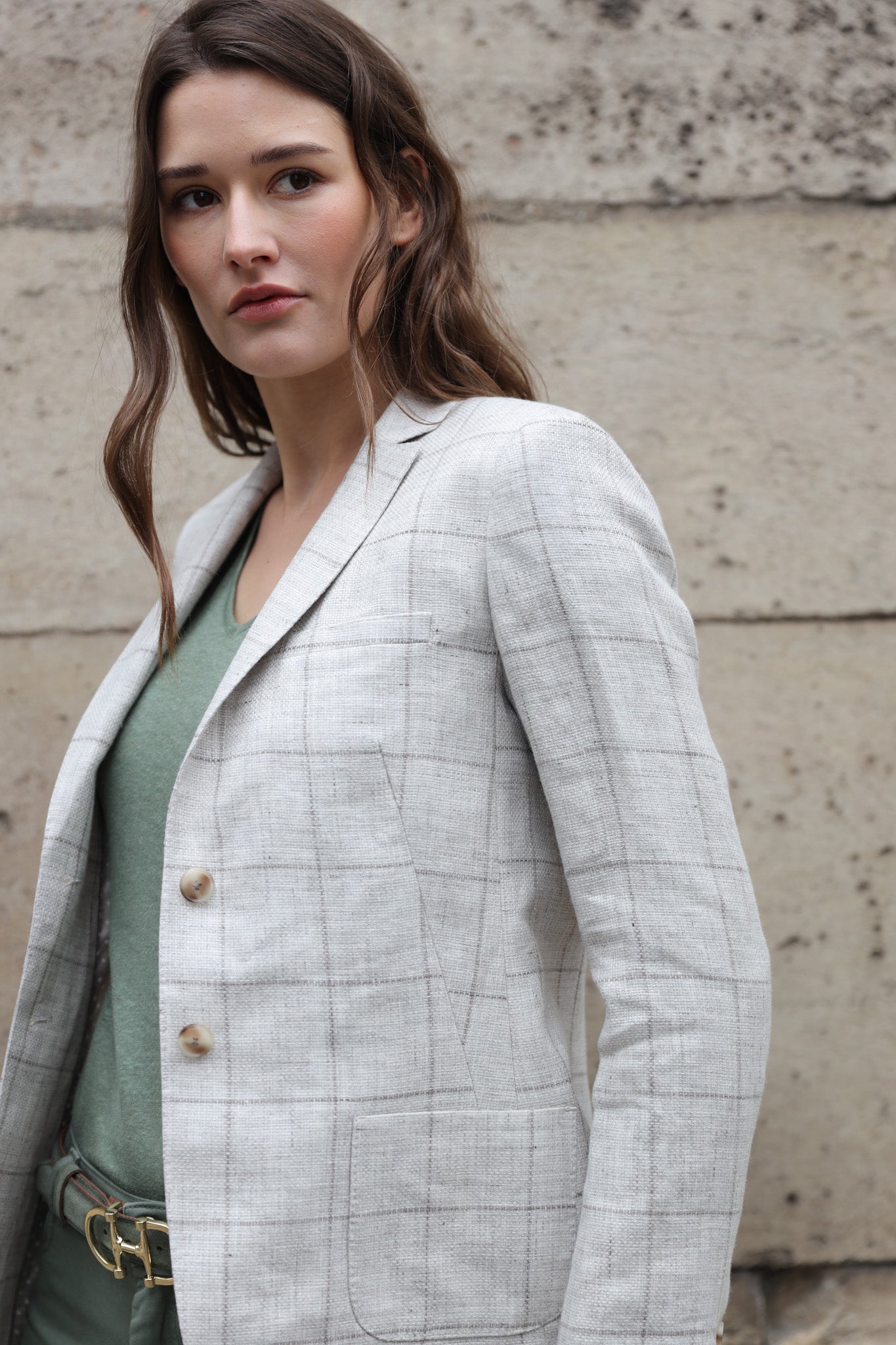 Veste Victoire à carreaux en lin - Beige-VESTE BLAZER FEMME-Curling-Paris