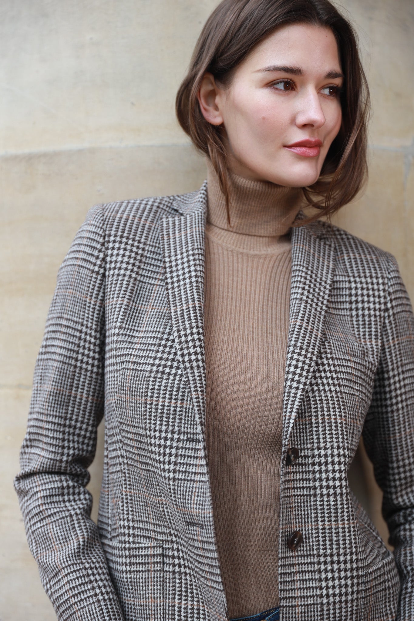 Veste Victoire en laine mérinos - Carreaux Marron-VESTE BLAZER FEMME-Curling-Paris