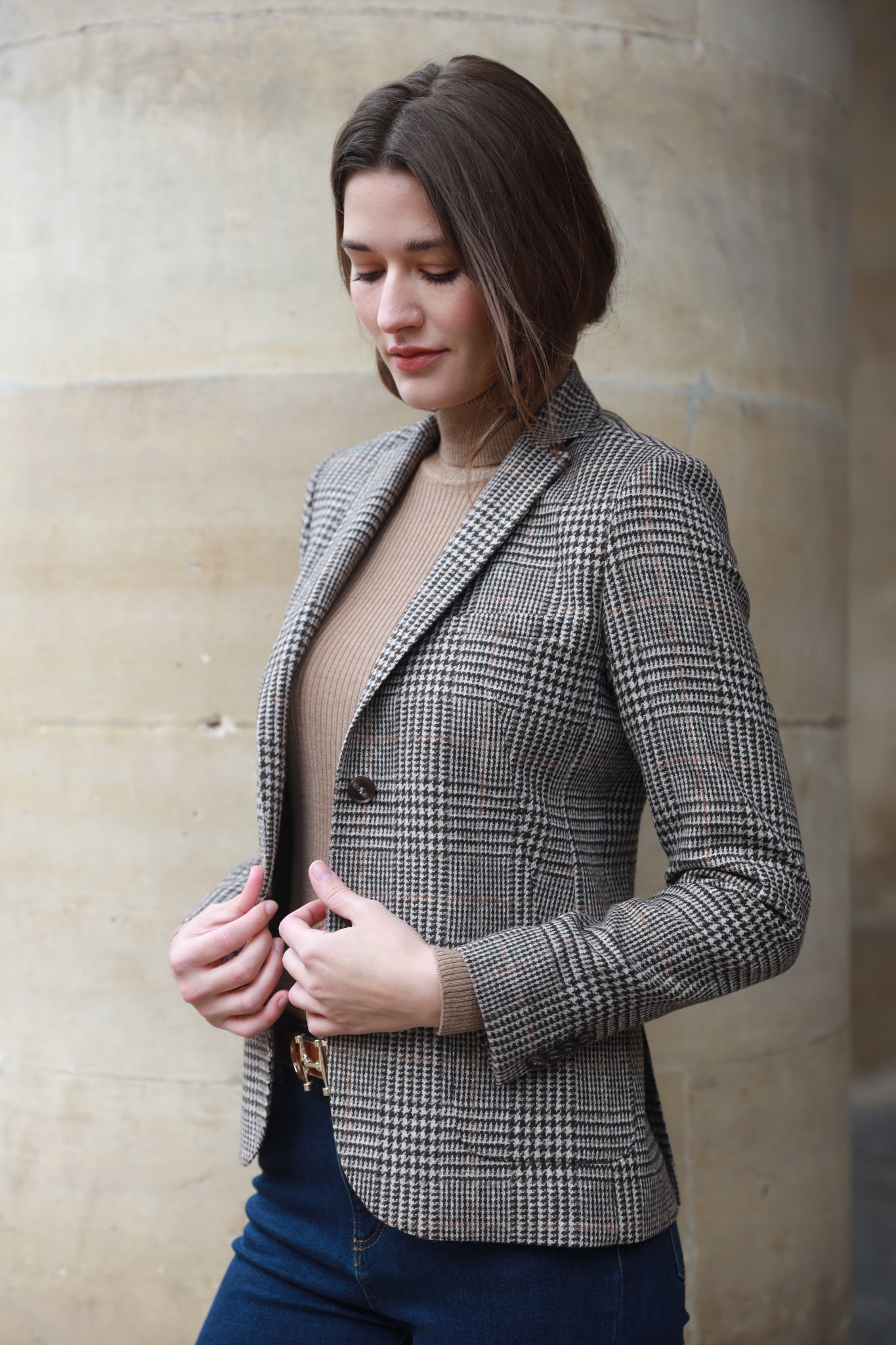 Veste Victoire en laine mérinos - Carreaux Marron-VESTE BLAZER FEMME-Curling-Paris