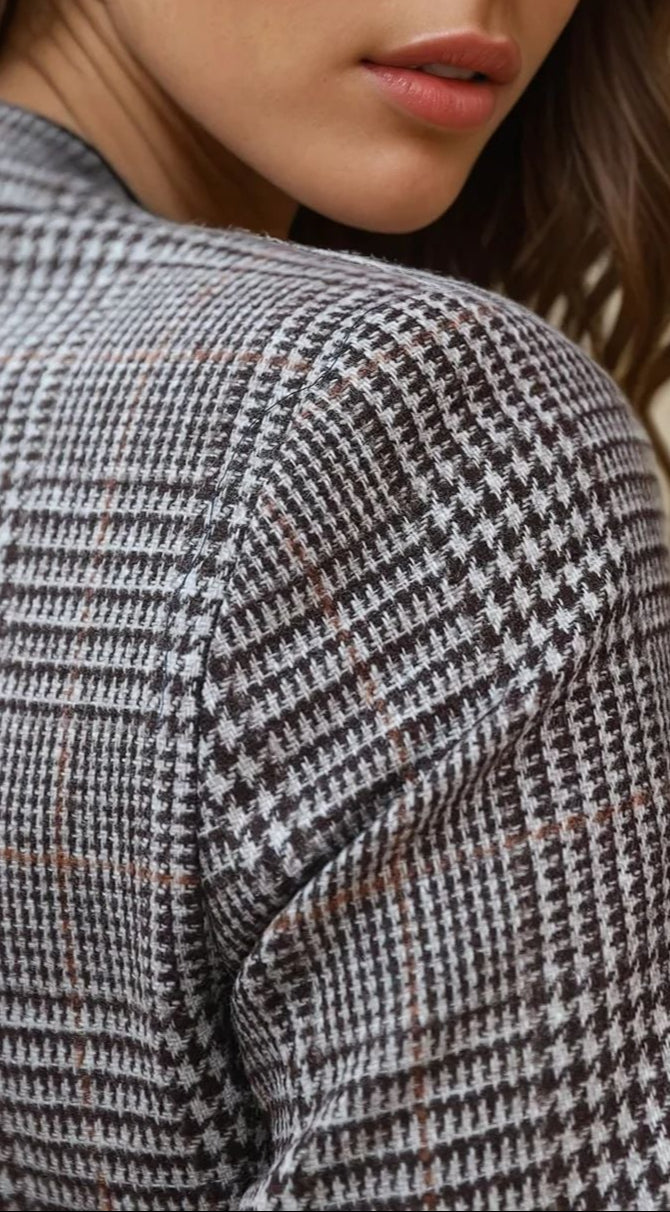 Veste Victoire en laine mérinos - Carreaux Marron-VESTE BLAZER FEMME-Curling-Paris