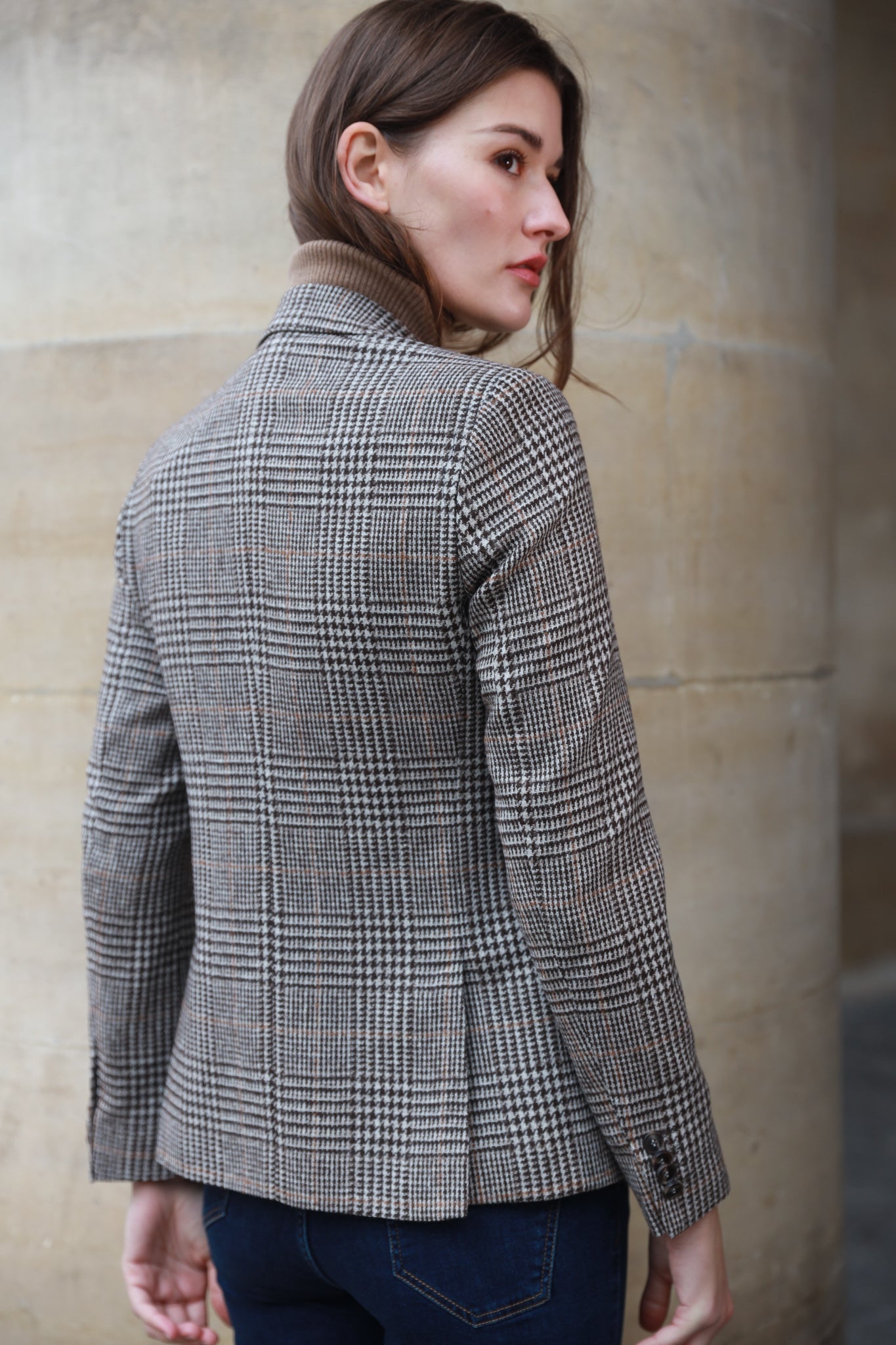 Veste Victoire en laine mérinos - Carreaux Marron-VESTE BLAZER FEMME-Curling-Paris