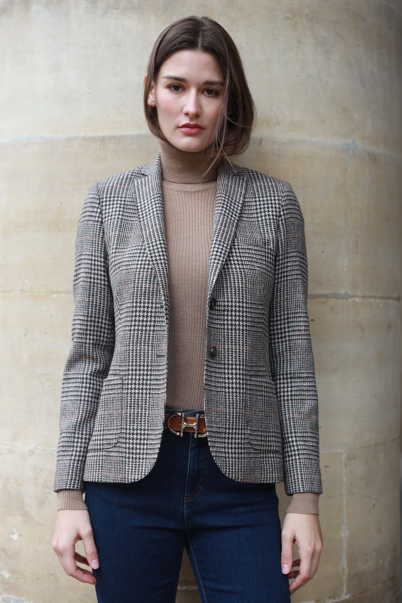 Veste Victoire en laine mérinos - Carreaux Marron-VESTE BLAZER FEMME-Curling-Paris
