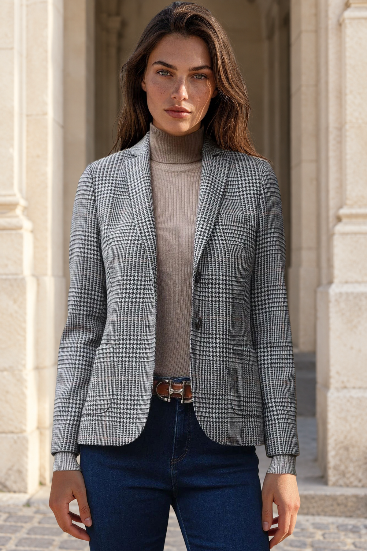 Veste Victoire en laine mérinos - Carreaux Marron-VESTE BLAZER FEMME-Curling-Paris