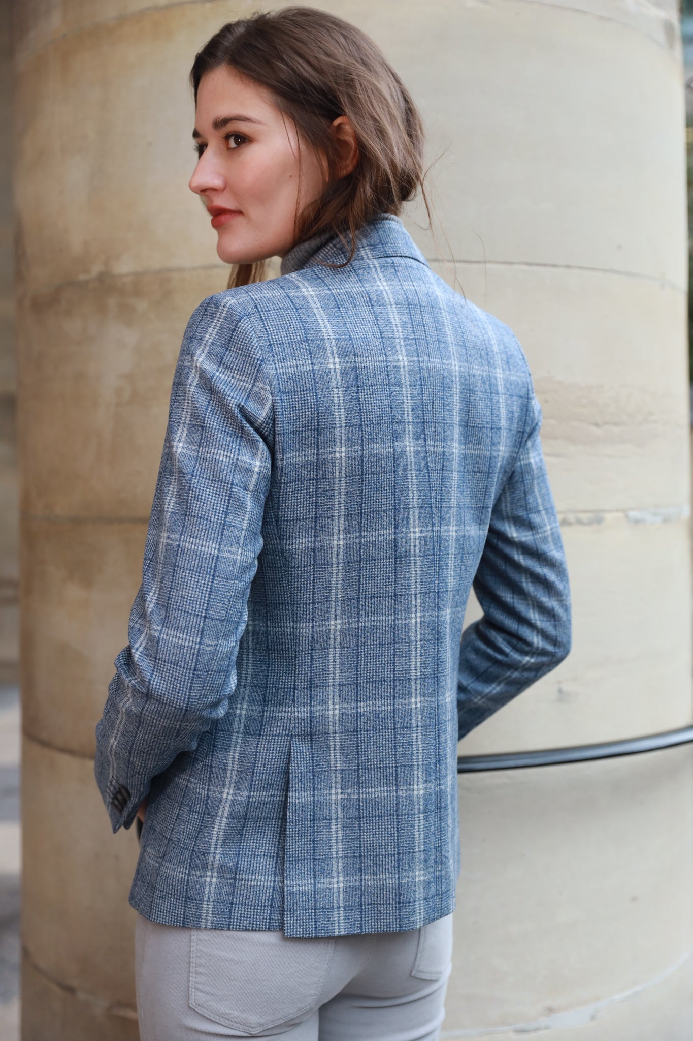 Veste Victoire en laine vierge - Carreau Bleu-VESTE BLAZER FEMME-Curling-Paris