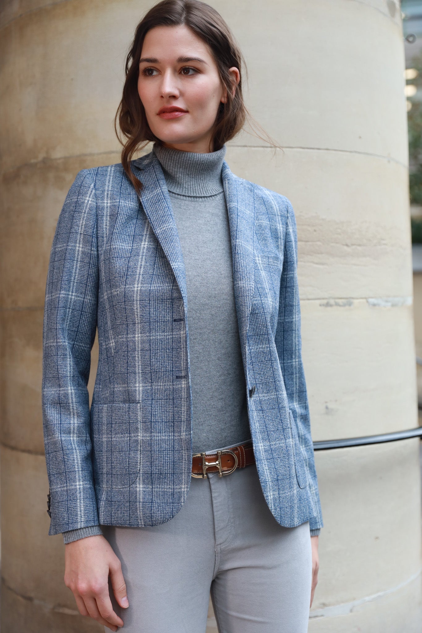 Veste Victoire en laine vierge - Carreau Bleu-VESTE BLAZER FEMME-Curling-Paris