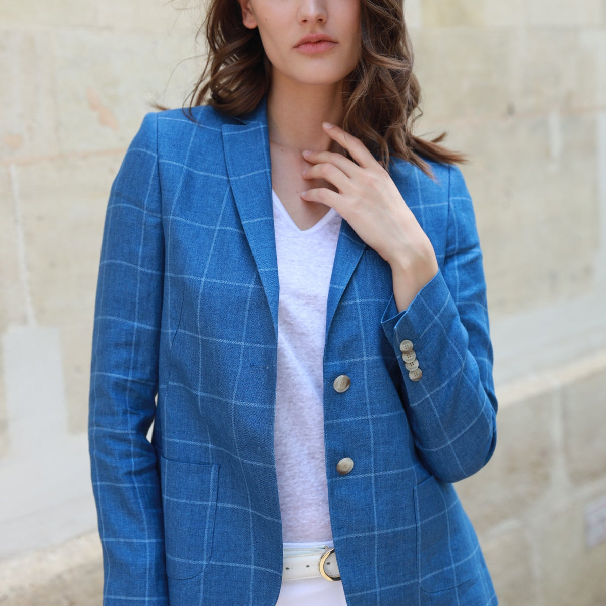 Victory Linen Jacket Blue Check