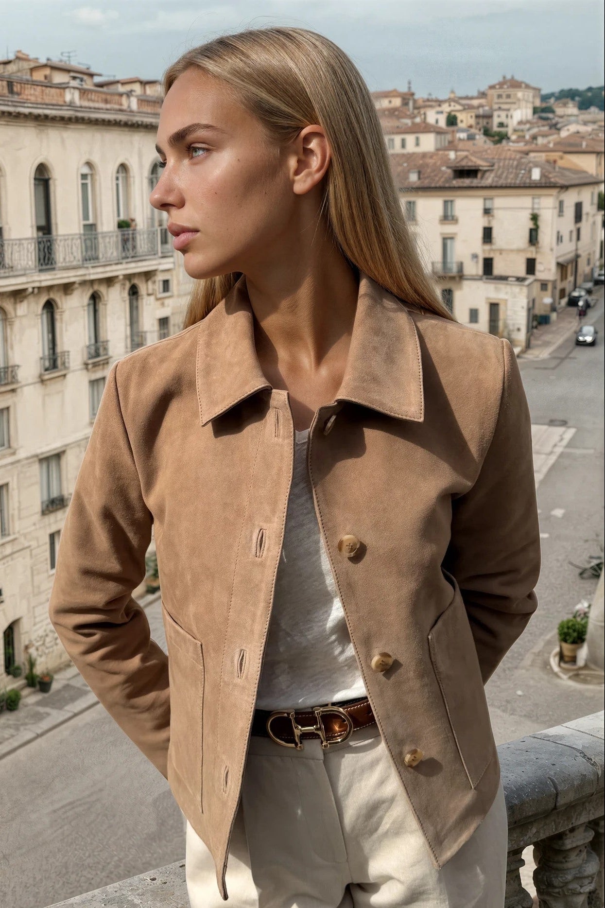 Veste Yona en chèvre velours - Beige-VESTE BLAZER FEMME-Curling-Paris