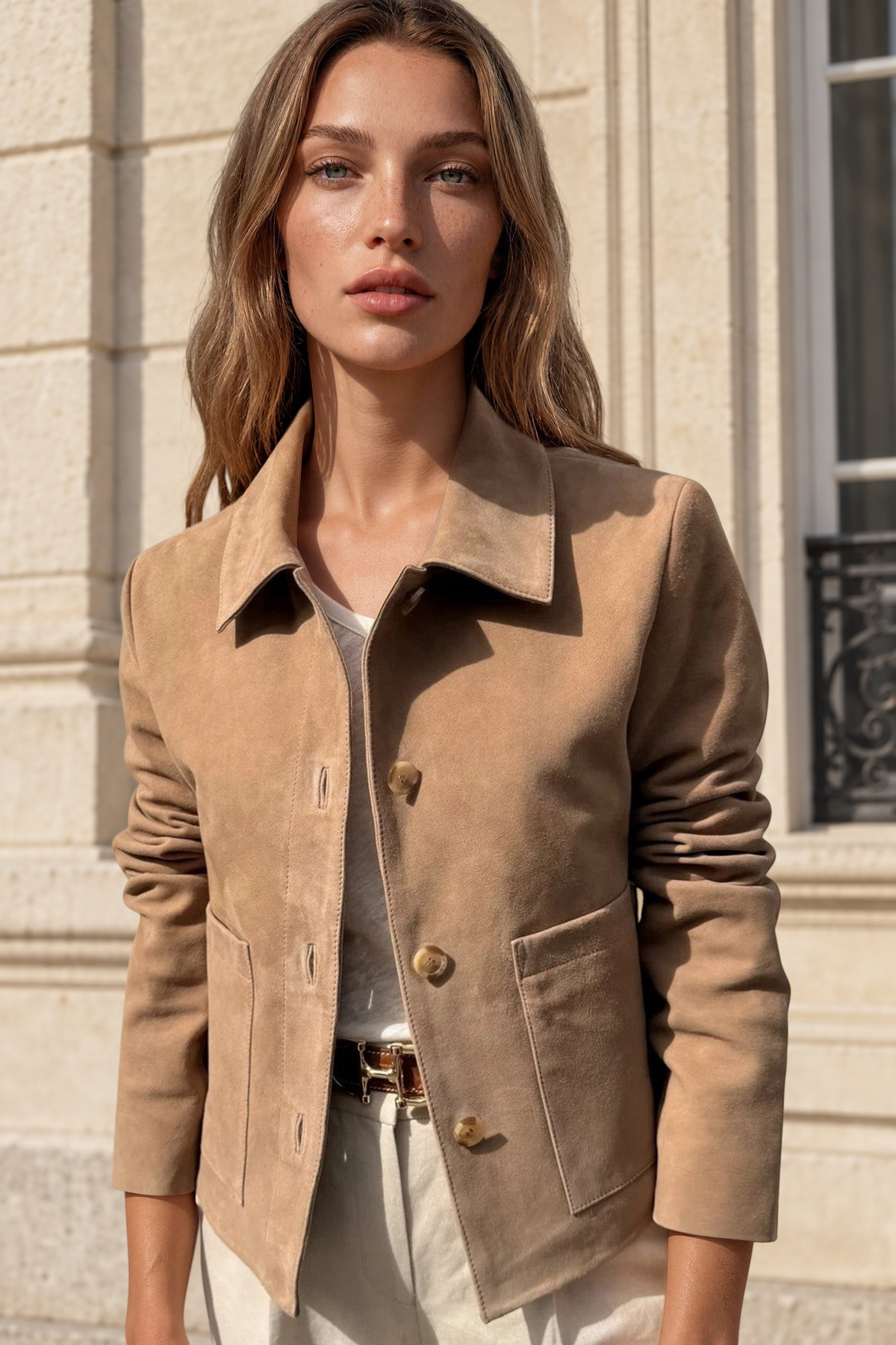 Veste Yona en chèvre velours - Beige-VESTE BLAZER FEMME-Curling-Paris