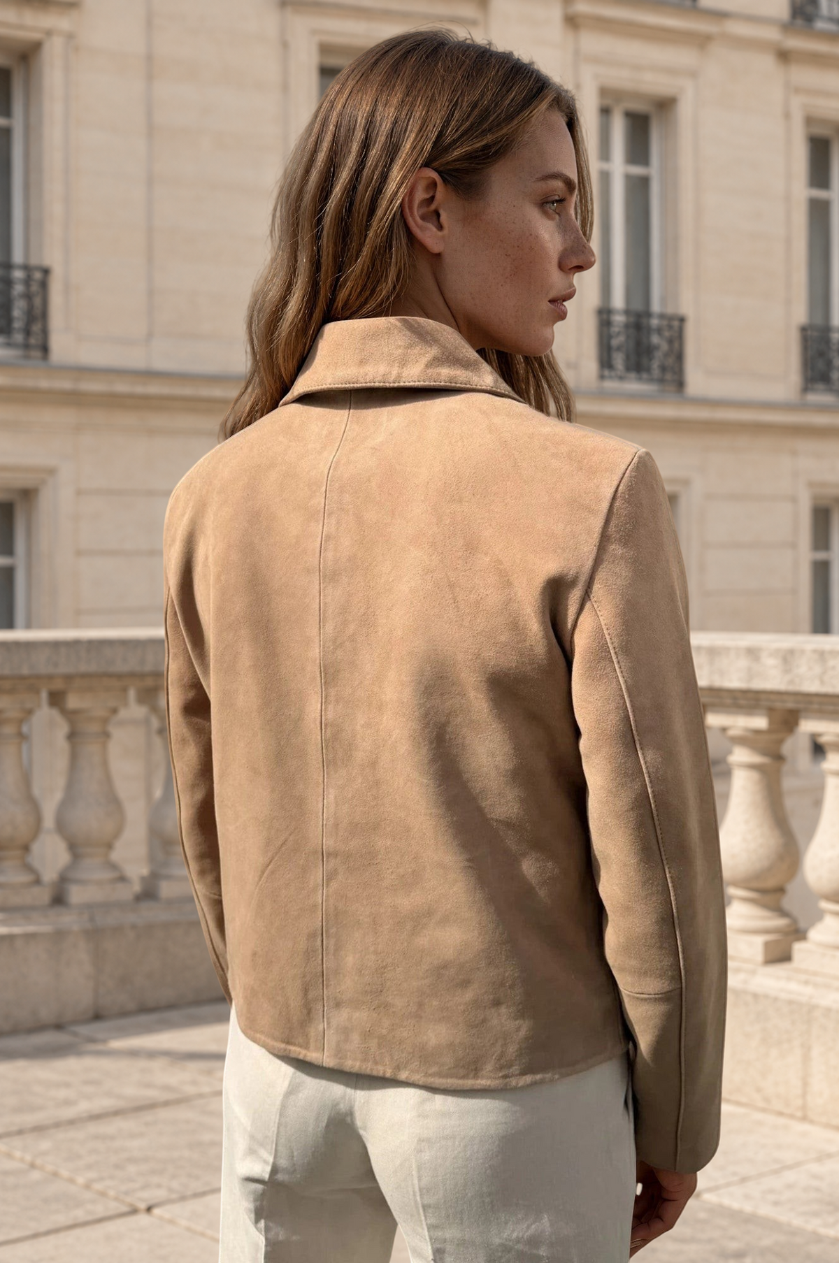 Veste Yona en chèvre velours - Beige-VESTE BLAZER FEMME-Curling-Paris