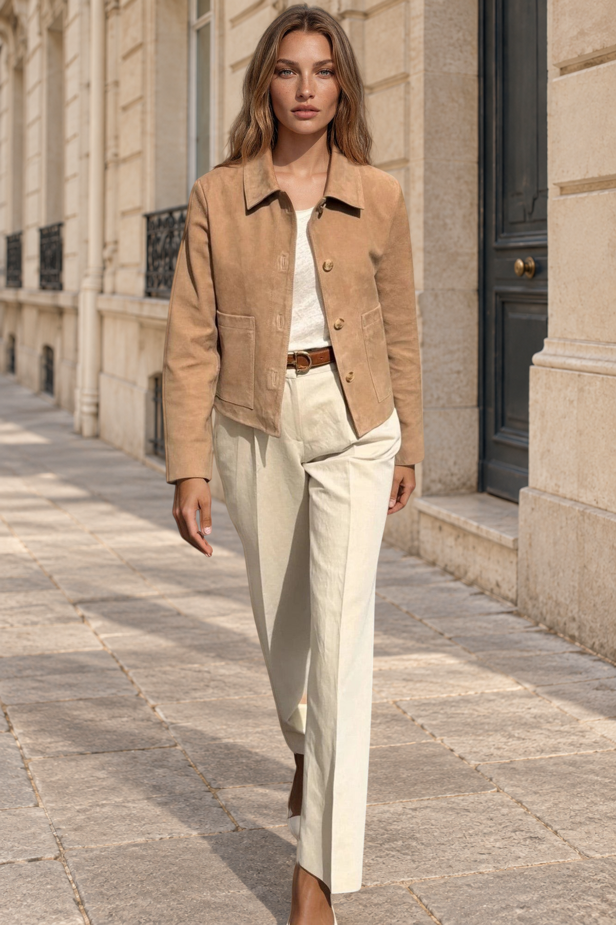 Veste Yona en chèvre velours - Beige-VESTE BLAZER FEMME-Curling-Paris