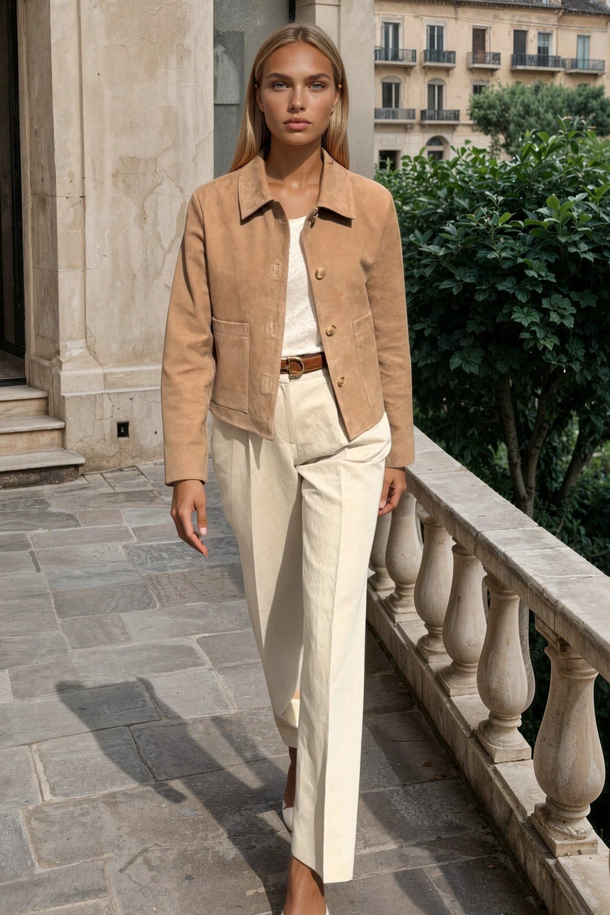 Veste Yona en chèvre velours - Beige-VESTE BLAZER FEMME-Curling-Paris
