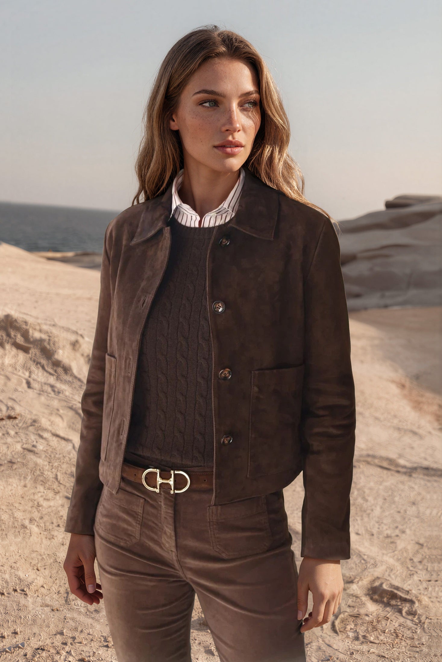 Veste Yona en chèvre velours - Marron-VESTE BLAZER FEMME-Curling-Paris