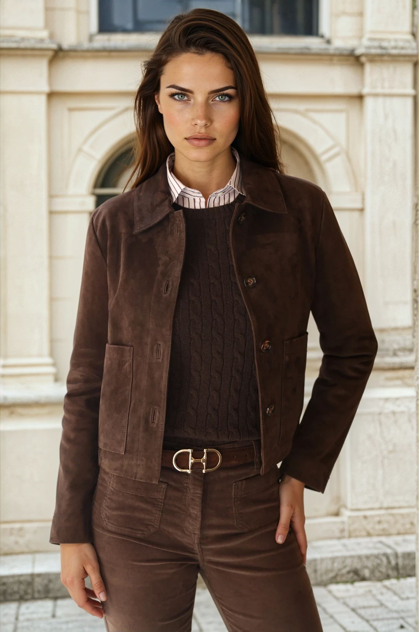 Veste Yona en chèvre velours - Marron-VESTE BLAZER FEMME-Curling-Paris