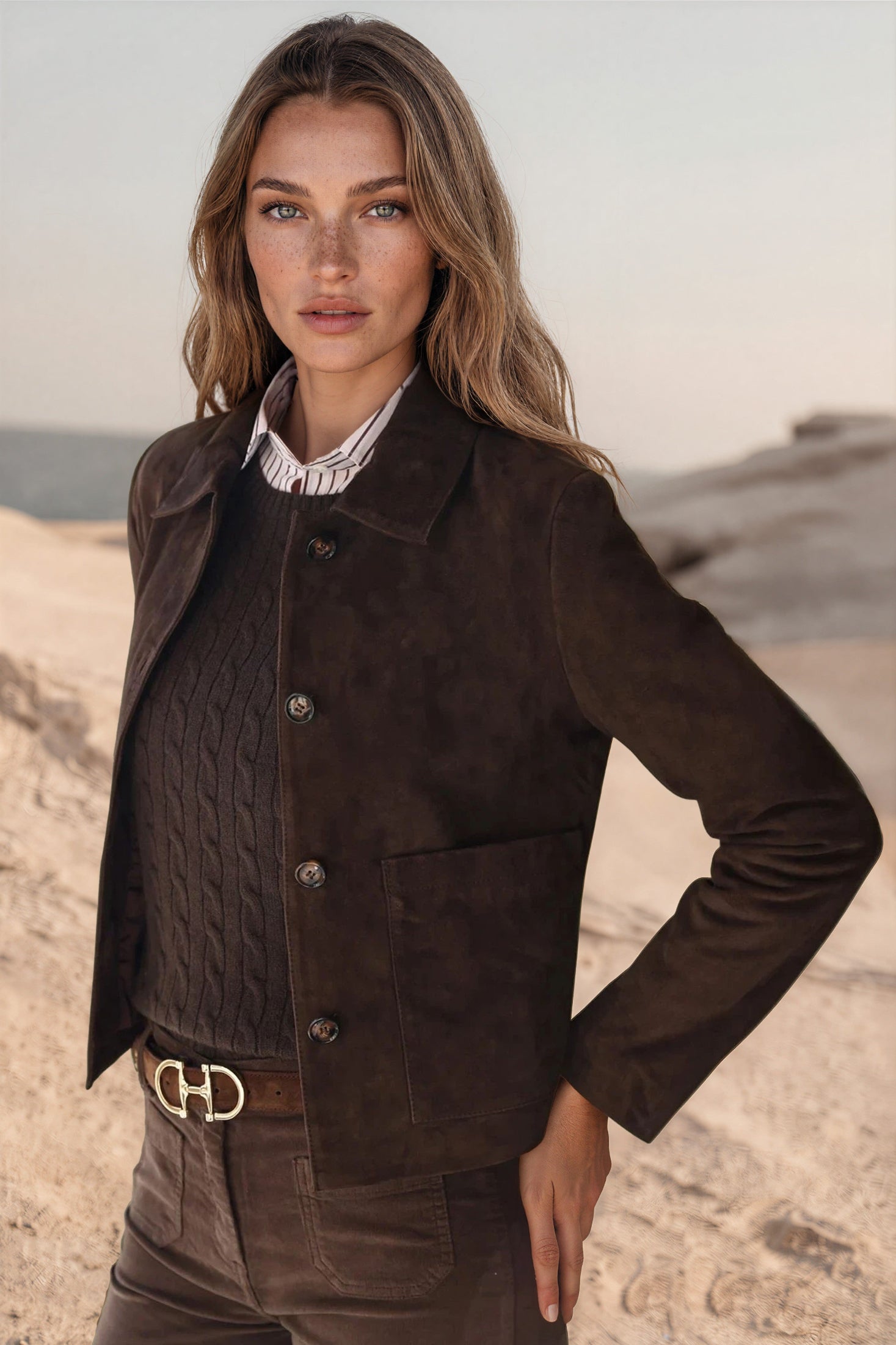 Veste Yona en chèvre velours - Marron-VESTE BLAZER FEMME-Curling-Paris