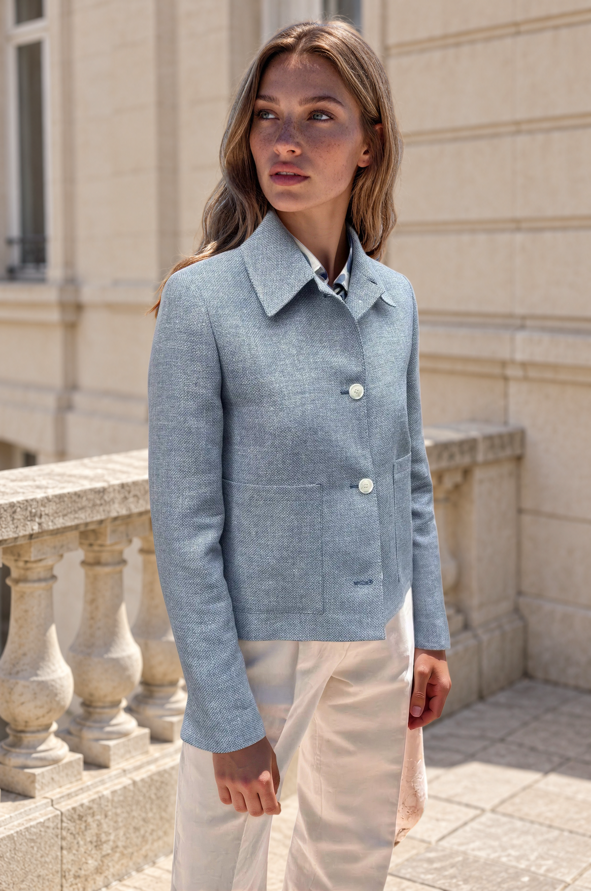 Veste Ysee en laine & lin - natté ciel-VESTE BLAZER FEMME-Curling-Paris