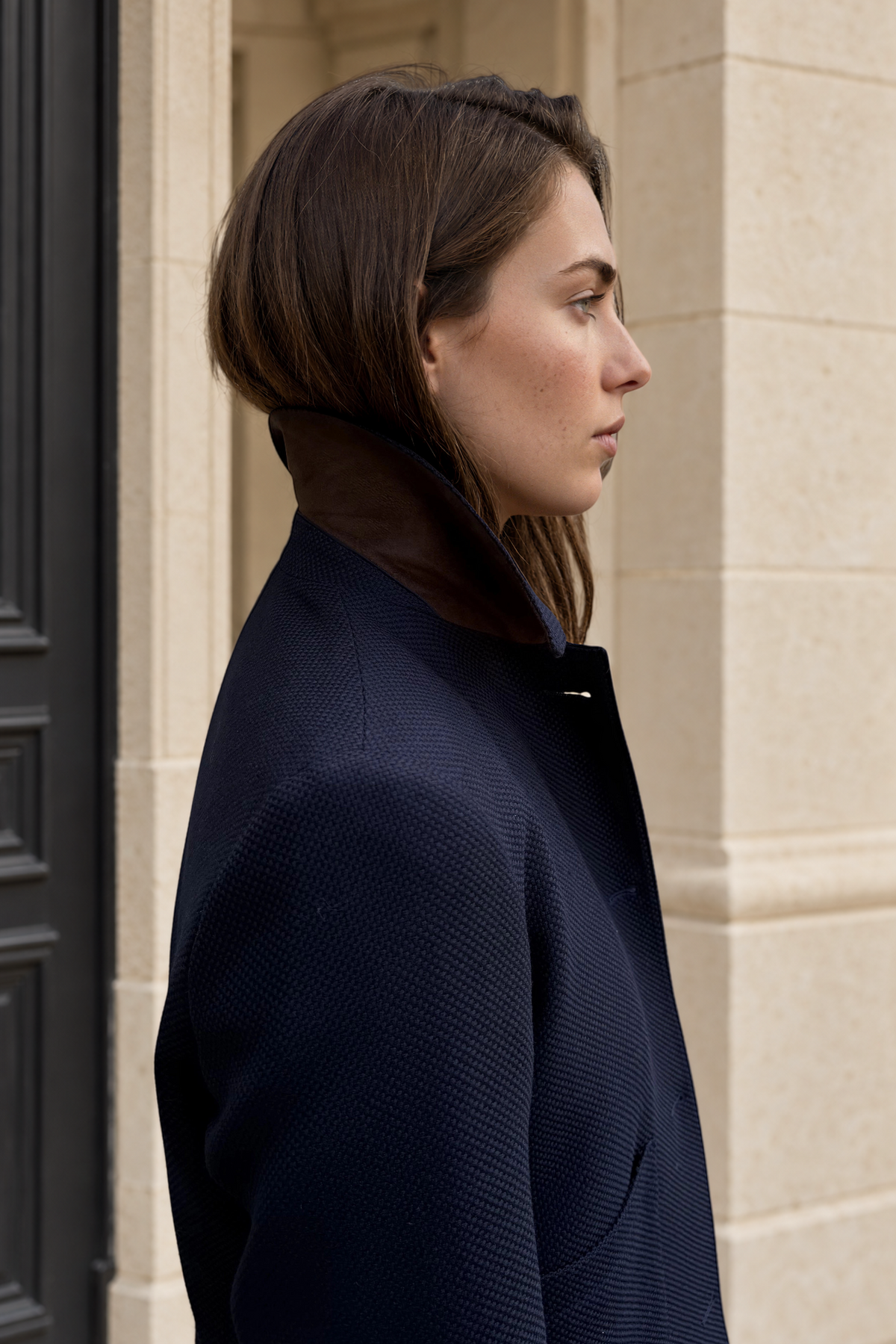 Veste Ysee en laine vierge nattée - Marine-VESTE BLAZER FEMME-Curling-Paris