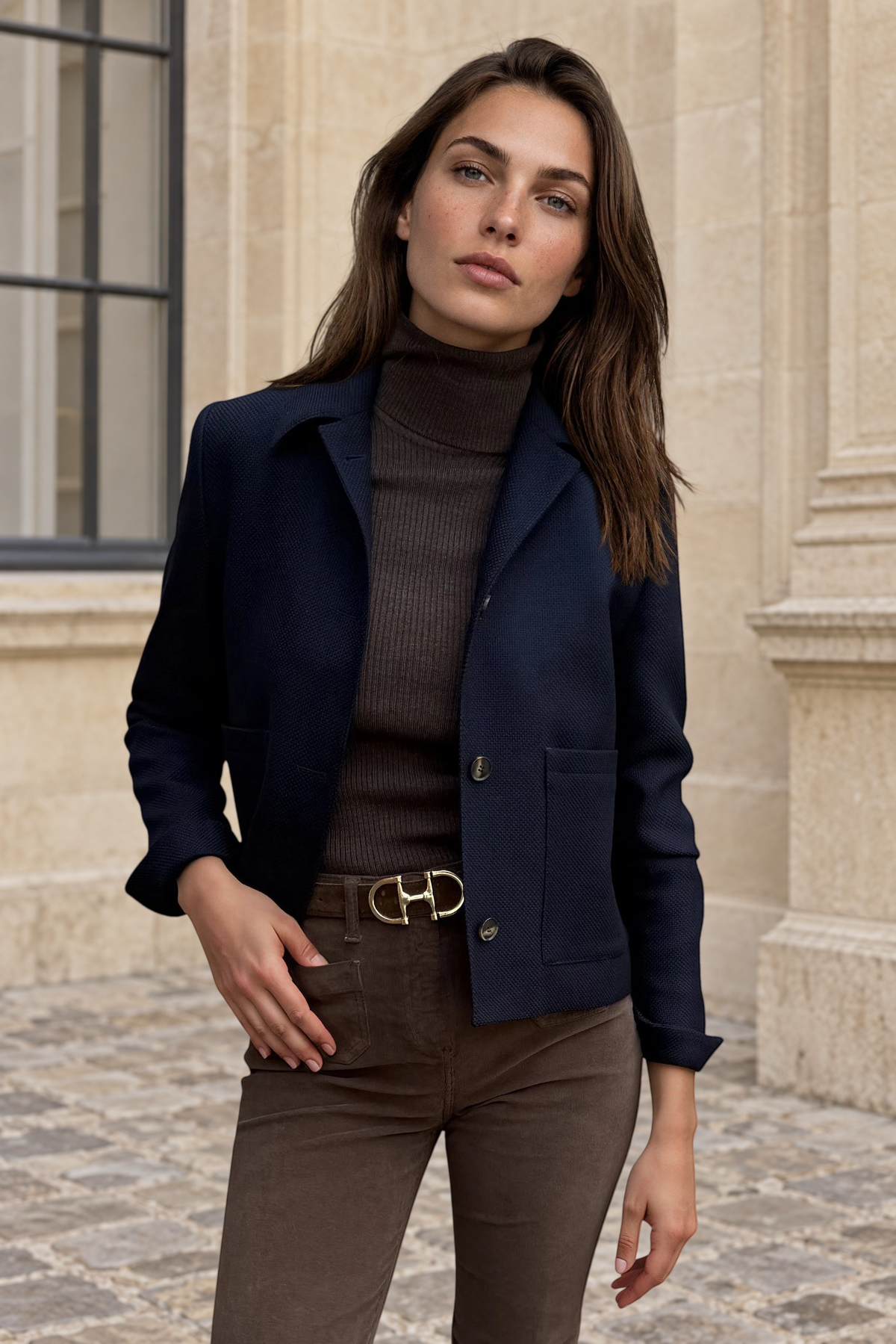 Veste Ysee en laine vierge nattée - Marine-VESTE BLAZER FEMME-Curling-Paris