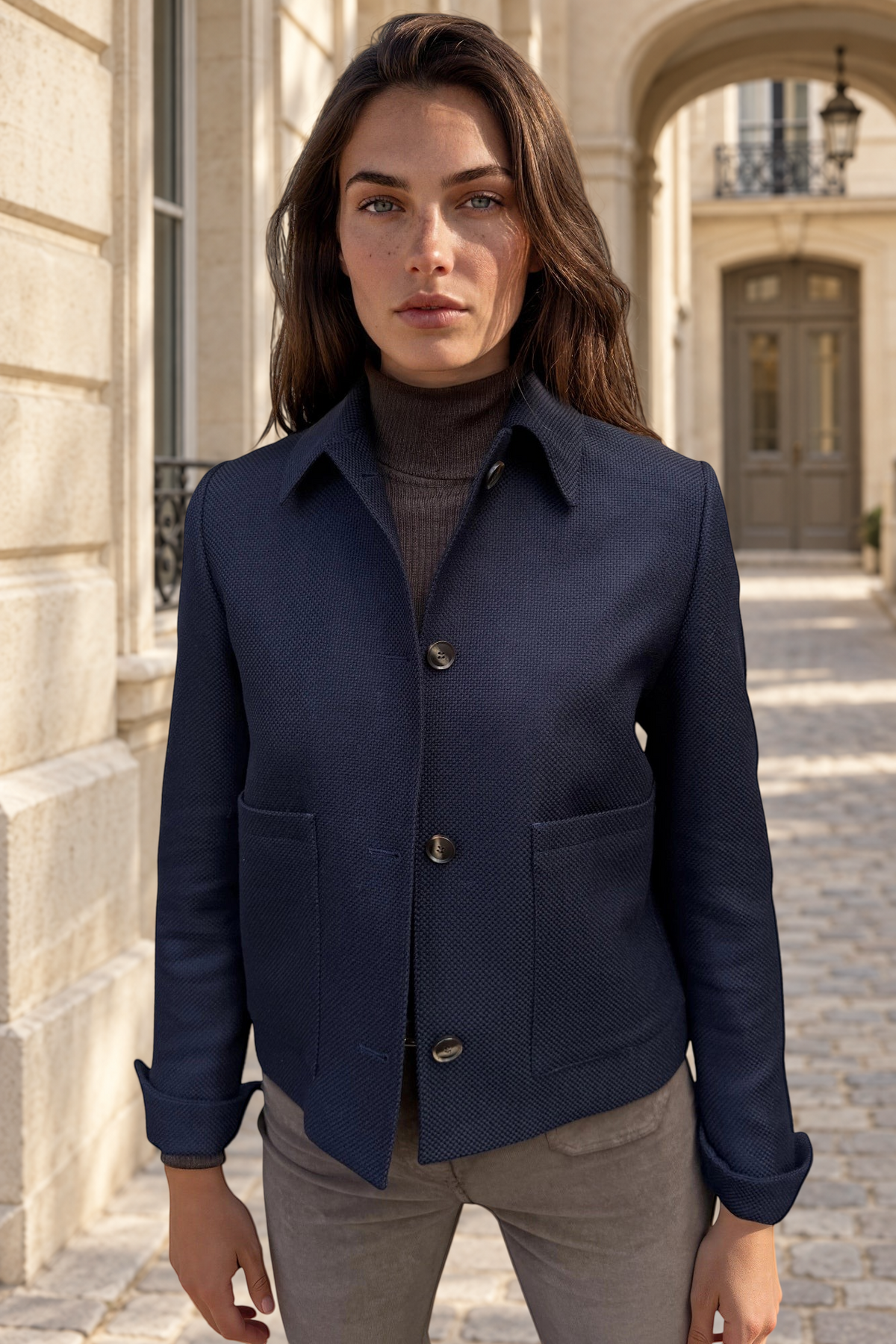 Veste Ysee en laine vierge nattée - Marine-VESTE BLAZER FEMME-Curling-Paris