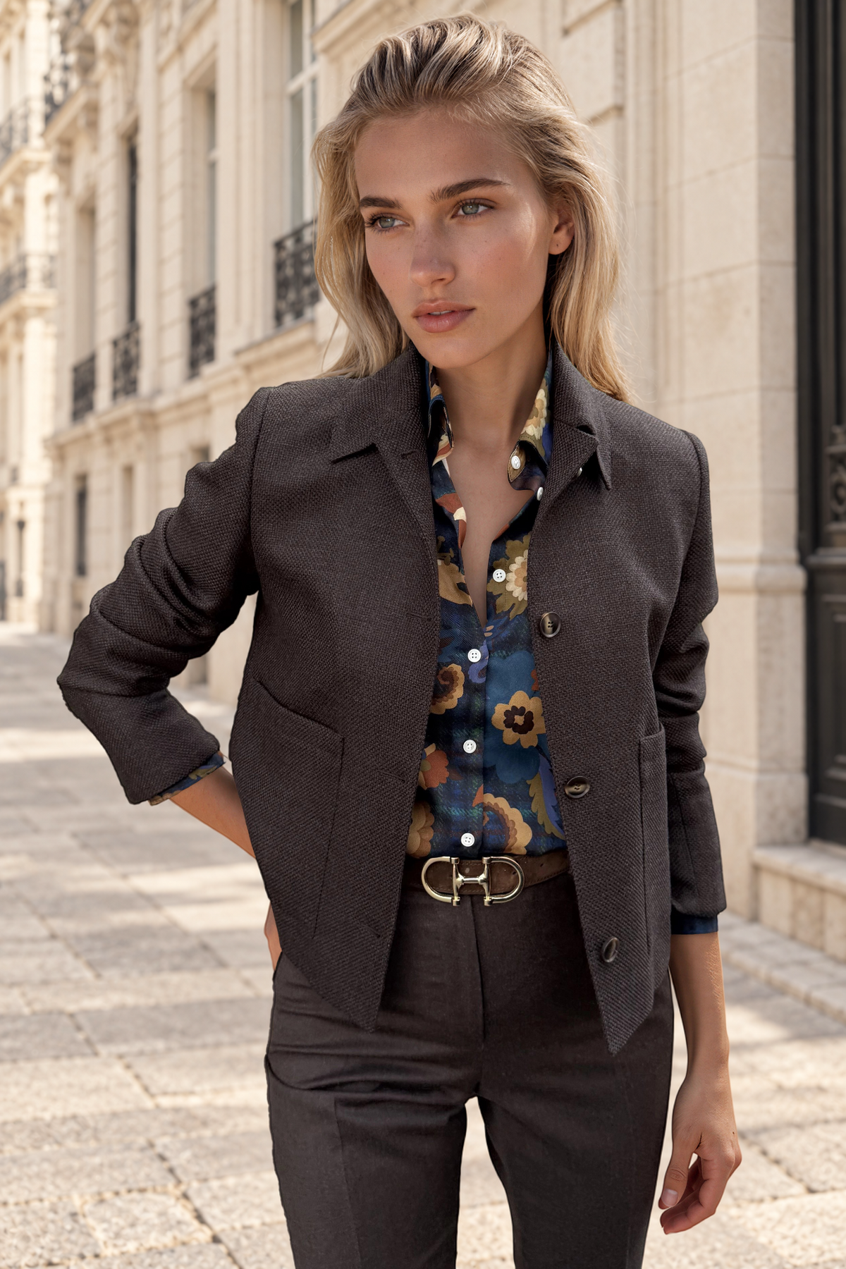 Veste Ysee en laine vierge nattée - Marron-VESTE BLAZER FEMME-Curling-Paris