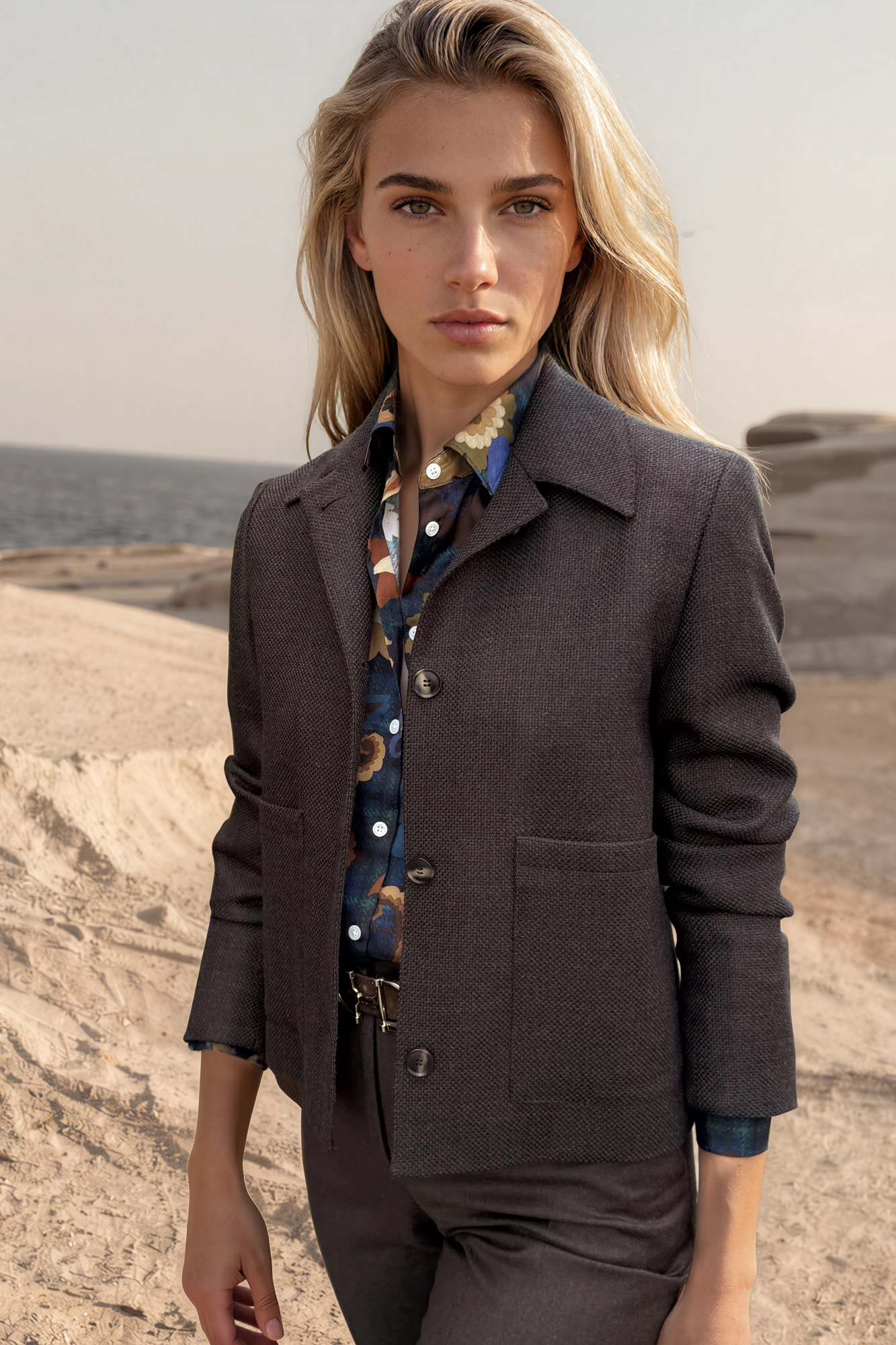 Veste Ysee en laine vierge nattée - Marron
