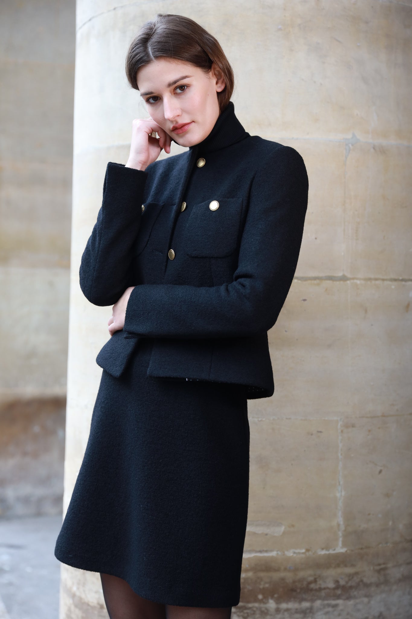 Veste courte Esme pure laine bouclée - Noir-VESTE BLAZER FEMME-Curling-Paris