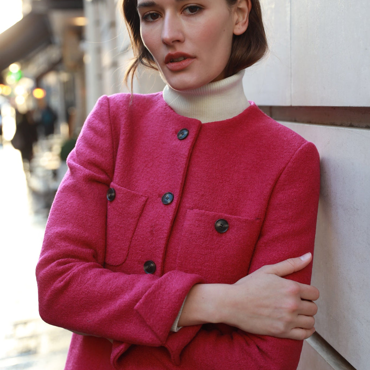 Esme short jacket in pure curly wool Pink - Main Image