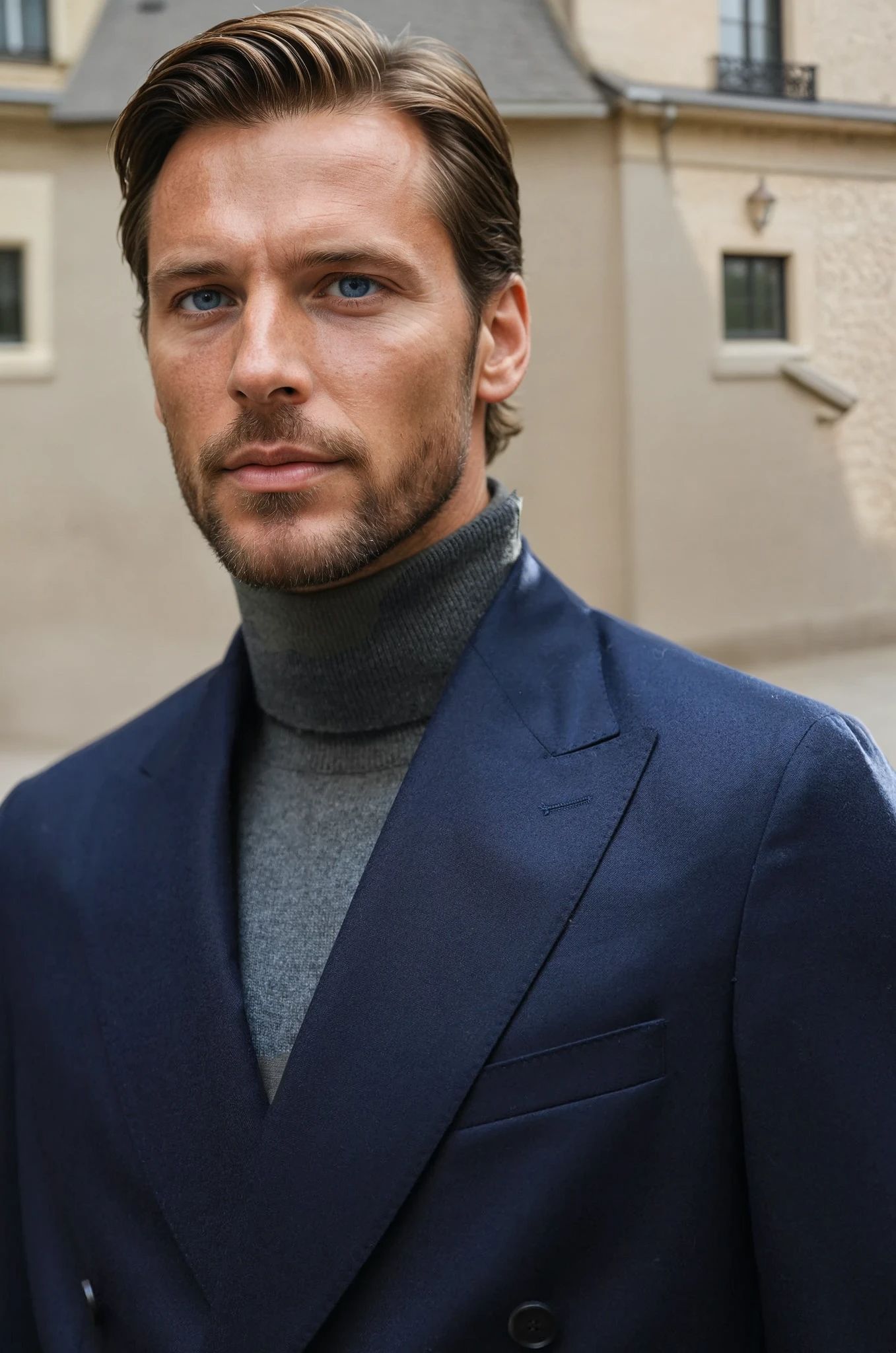 Veste croisée Leonard en flanelle Super 120'S - Marine-VESTE BLAZER HOMME-Curling-Paris