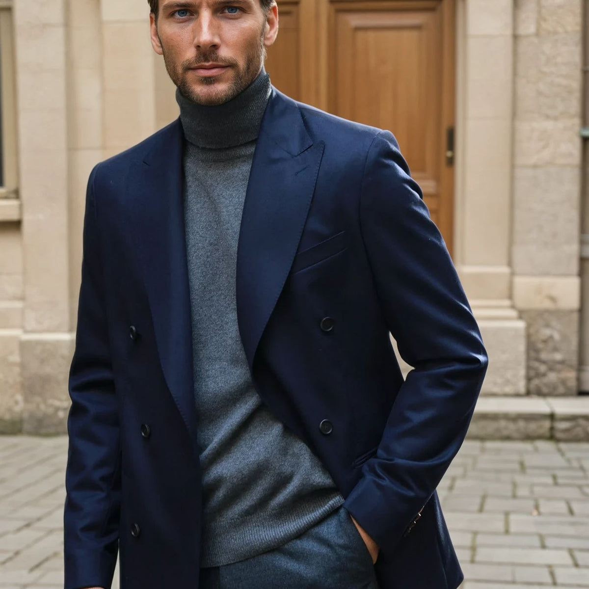 Veste croisée homme pure laine en flanelle marine Curling Paris