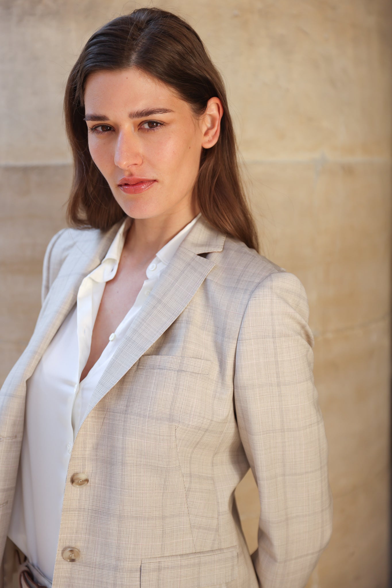 Veste de tailleur Vesnove - Prince de galles beige-VESTE BLAZER FEMME-Curling-Paris