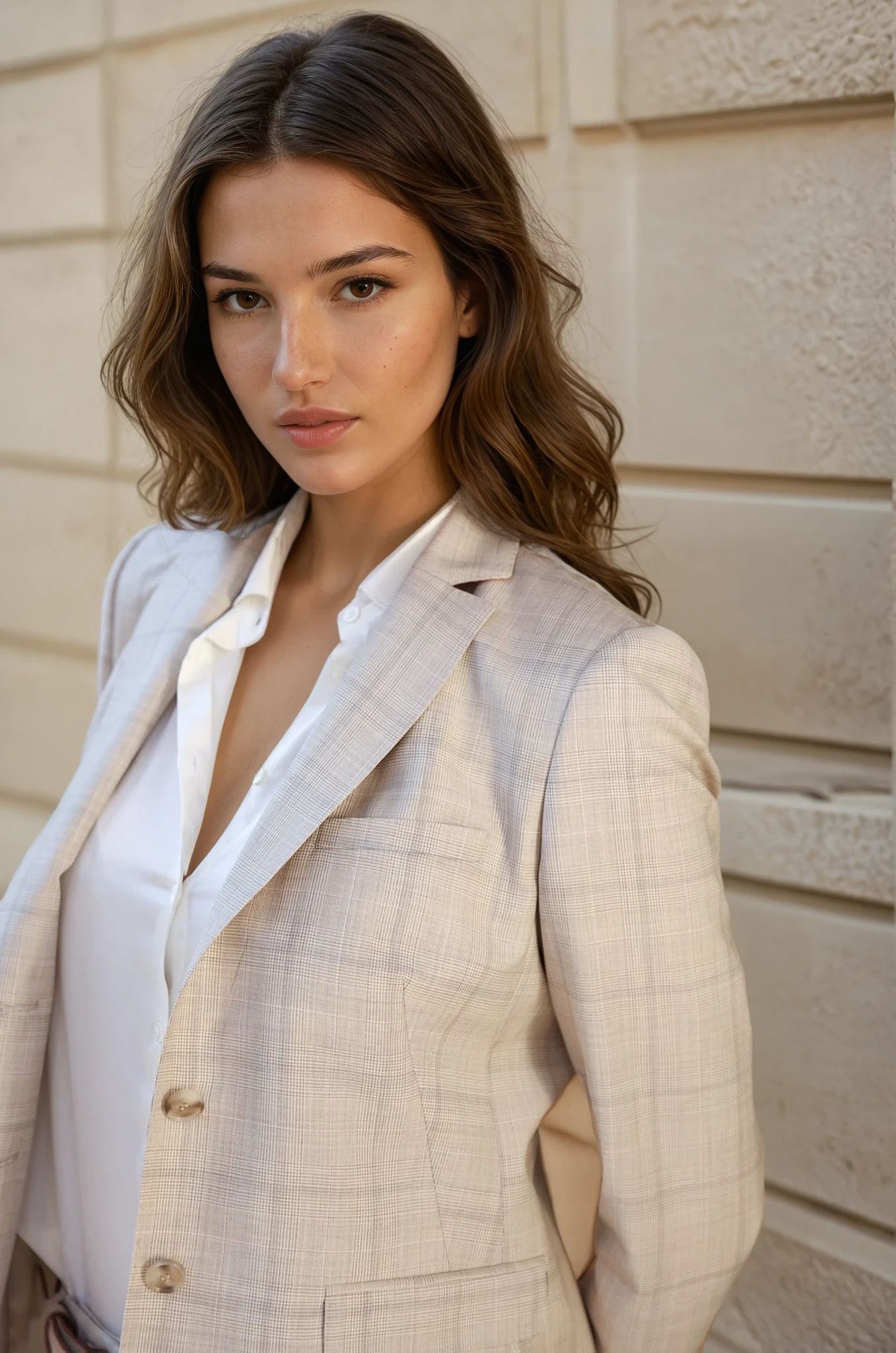 Veste de tailleur Vesnove - Prince de galles beige-VESTE BLAZER FEMME-Curling-Paris