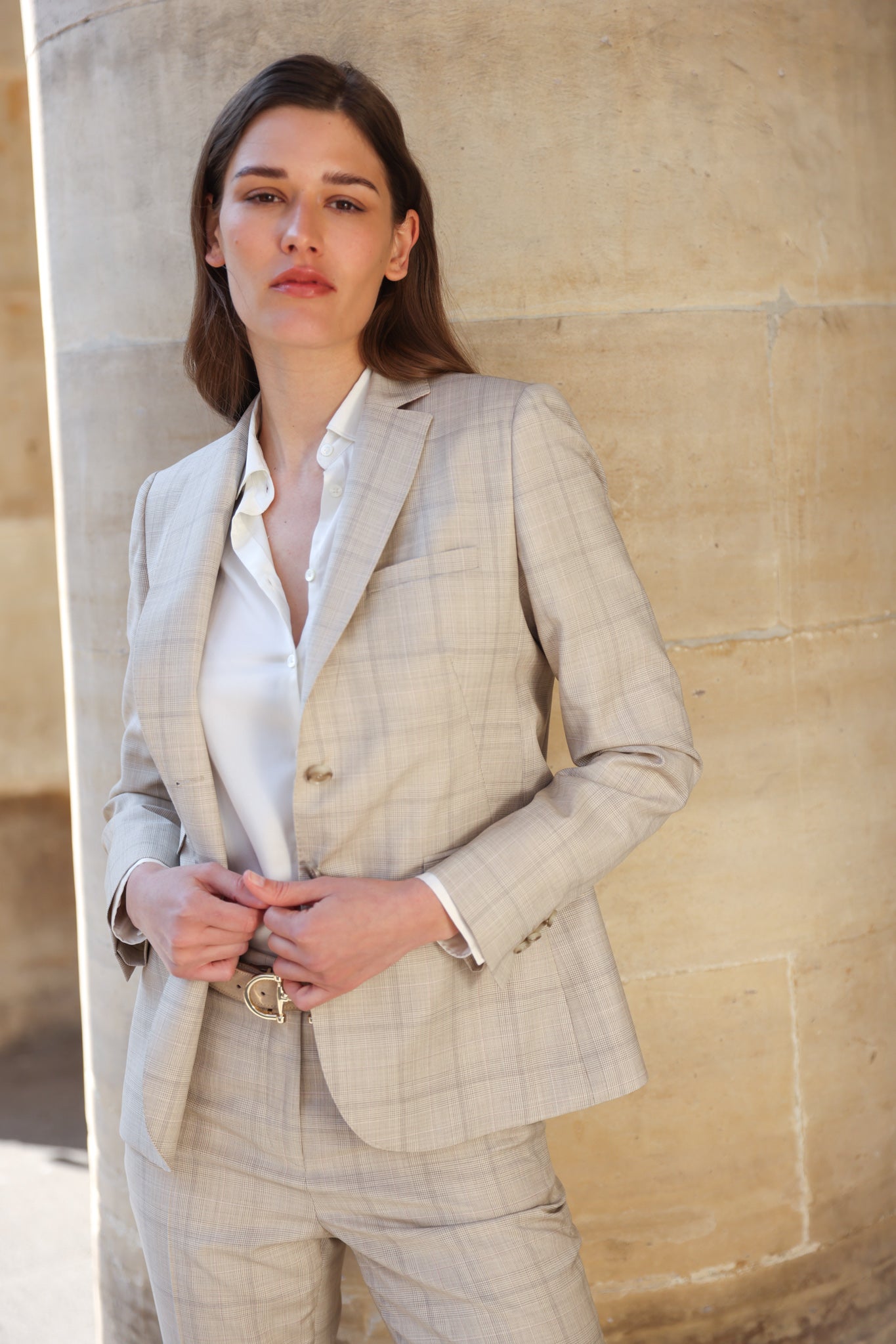 Veste de tailleur Vesnove - Prince de galles beige-VESTE BLAZER FEMME-Curling-Paris