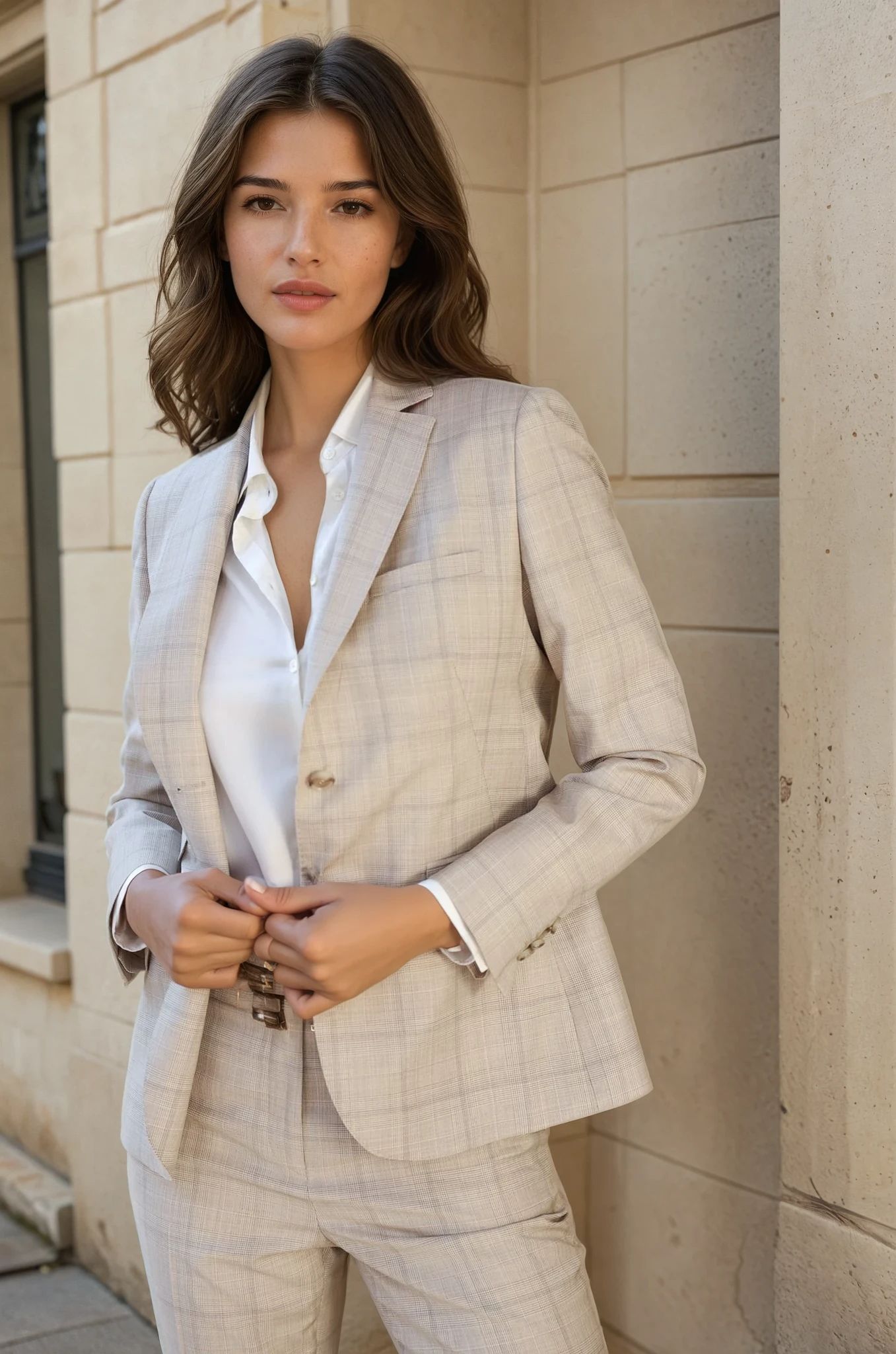 Veste de tailleur Vesnove - Prince de galles beige-VESTE BLAZER FEMME-Curling-Paris
