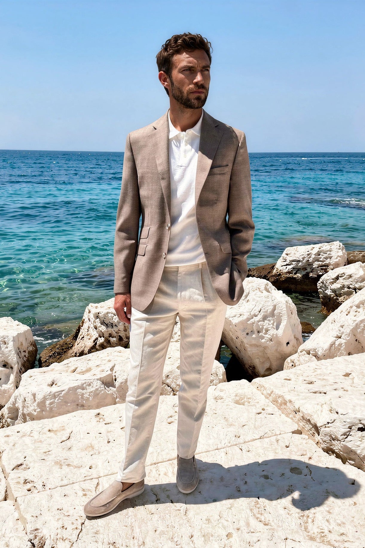 Veste d'été Goal en laine nattée - Taupe-VESTE BLAZER HOMME-Curling-Paris