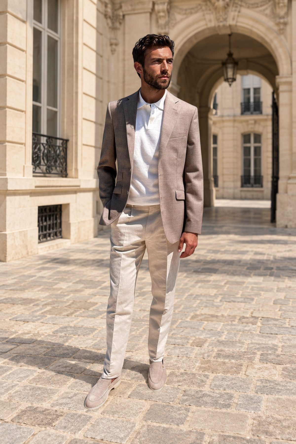 Veste d'été Goal en laine nattée - Taupe-VESTE BLAZER HOMME-Curling-Paris