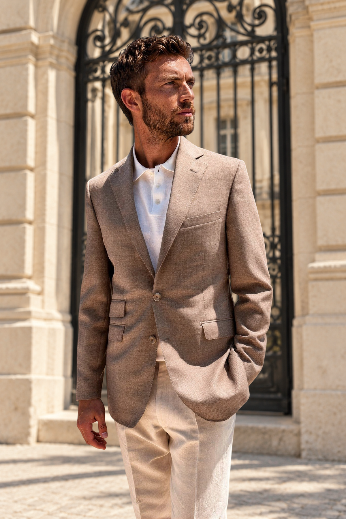 Veste d'été Goal en laine nattée - Taupe-VESTE BLAZER HOMME-Curling-Paris