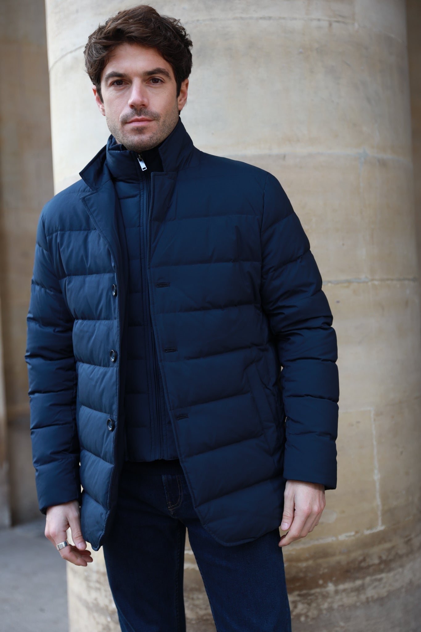 Veste parka d'hiver homme marine avec col et revers - Curling Paris