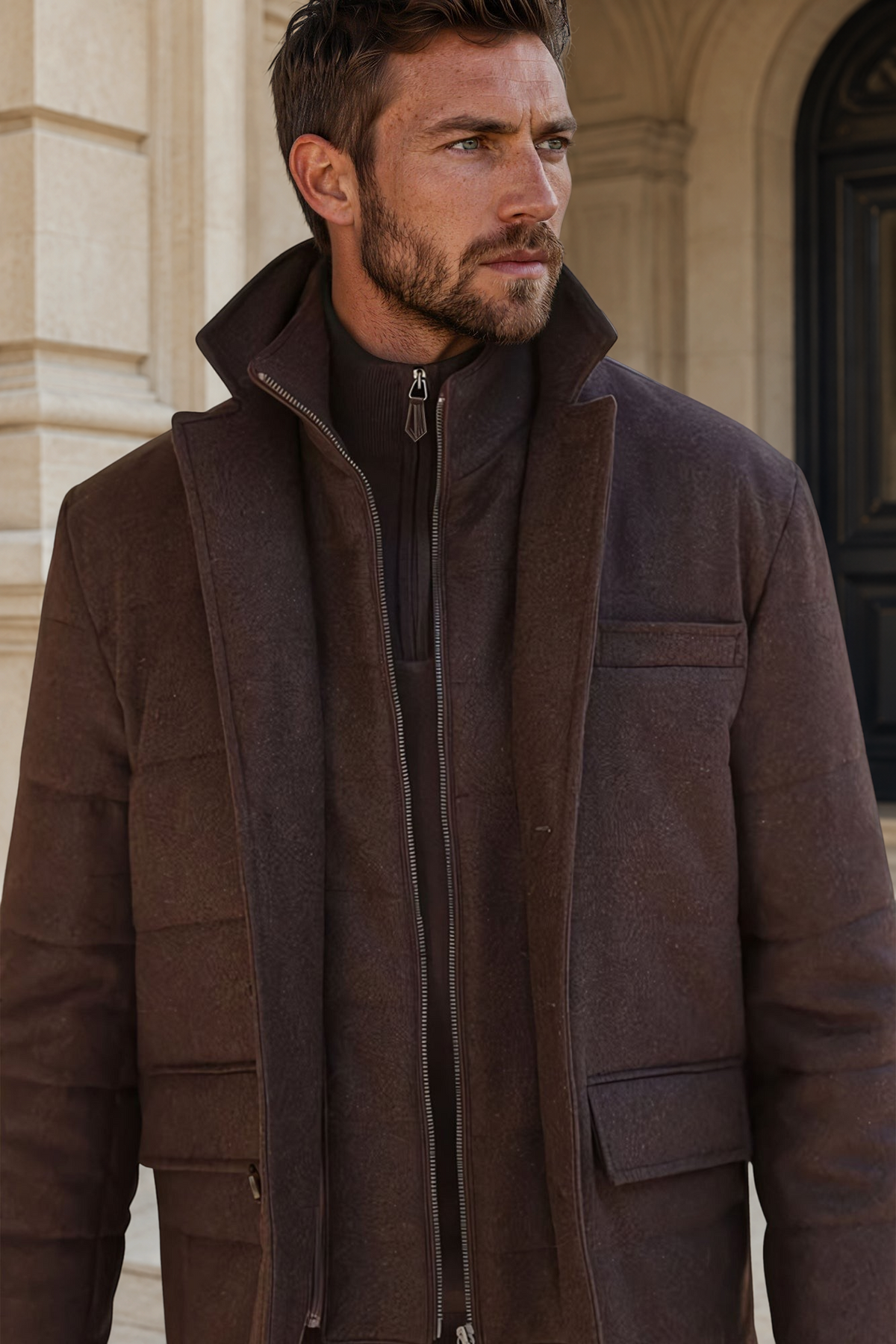 Veste parka Martin en laine – Marron-MANTEAU HOMME-Curling-Paris