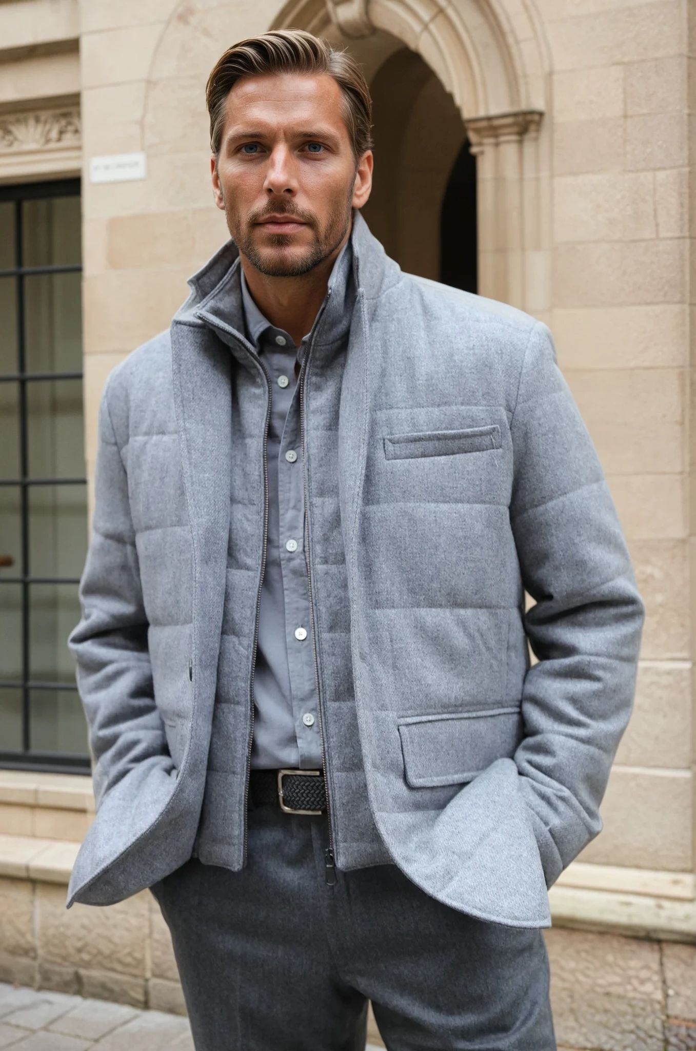 Veste parka Martin en laine - Gris-MANTEAU HOMME-Curling-Paris