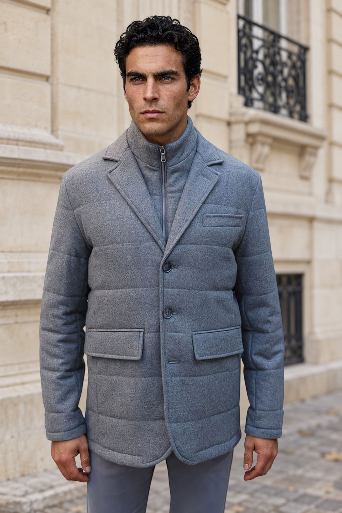 Veste parka Martin en laine - Gris Moyen-MANTEAU HOMME-Curling-Paris