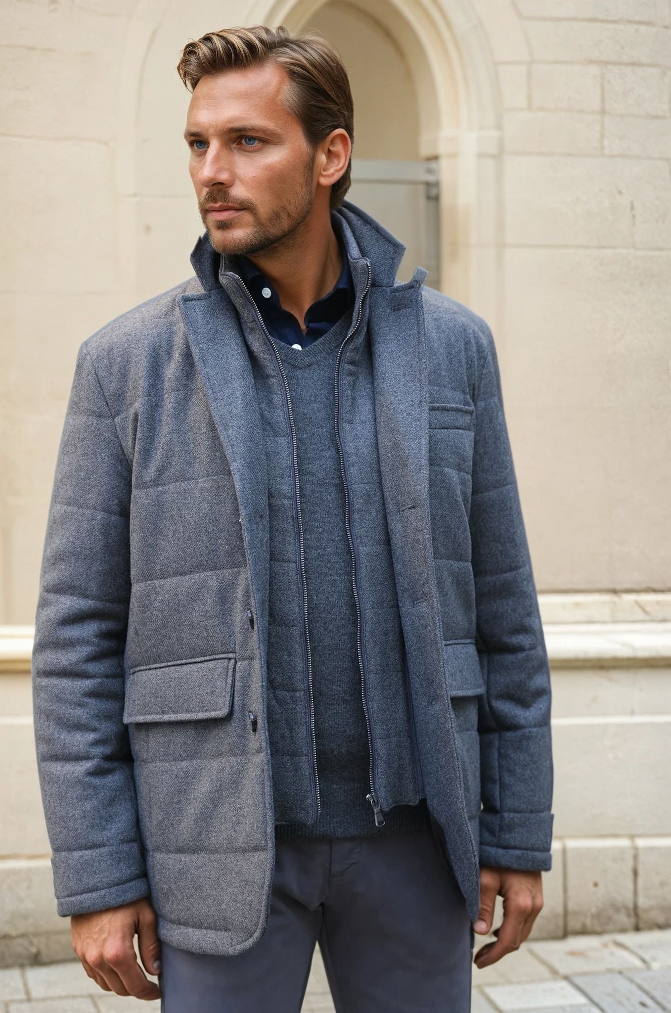 Veste parka Martin en laine - Gris Moyen-MANTEAU HOMME-Curling-Paris