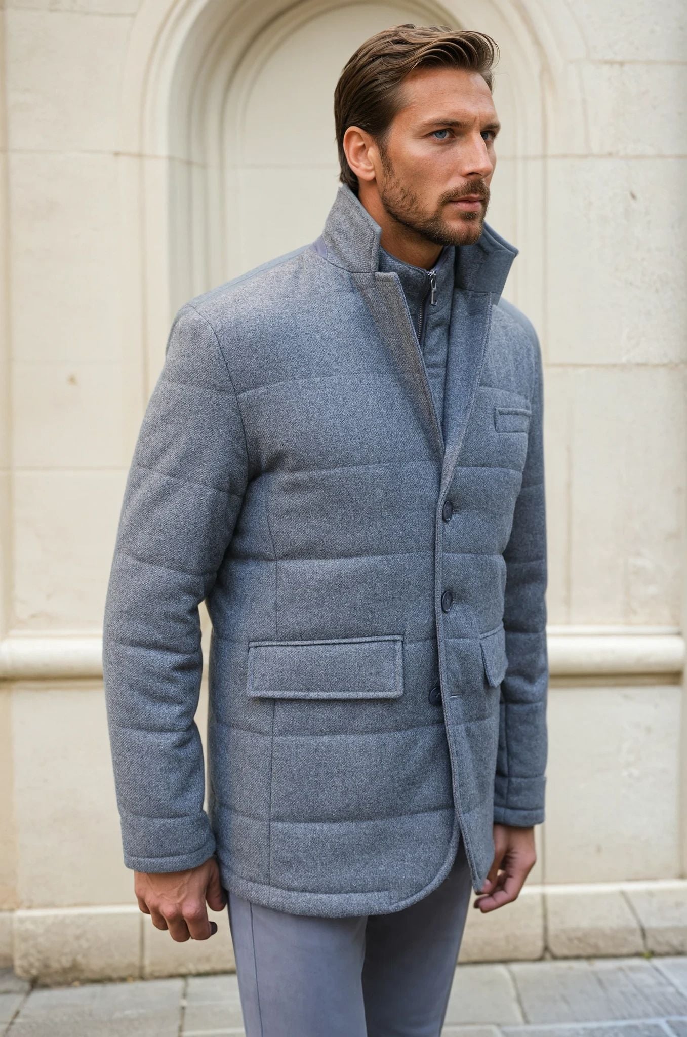 Veste parka Martin en laine - Gris Moyen-MANTEAU HOMME-Curling-Paris