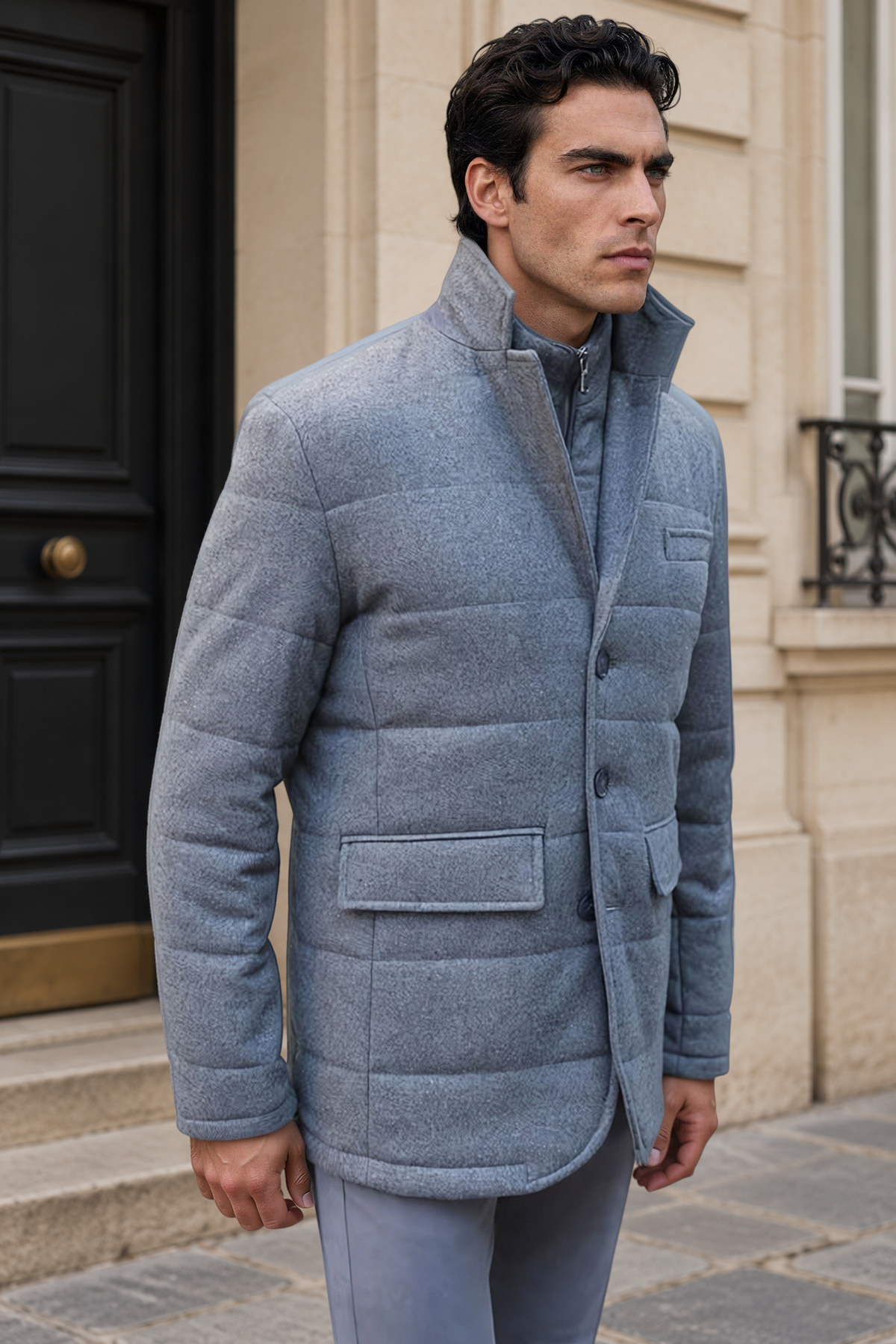 Veste parka Martin en laine - Gris Moyen-MANTEAU HOMME-Curling-Paris