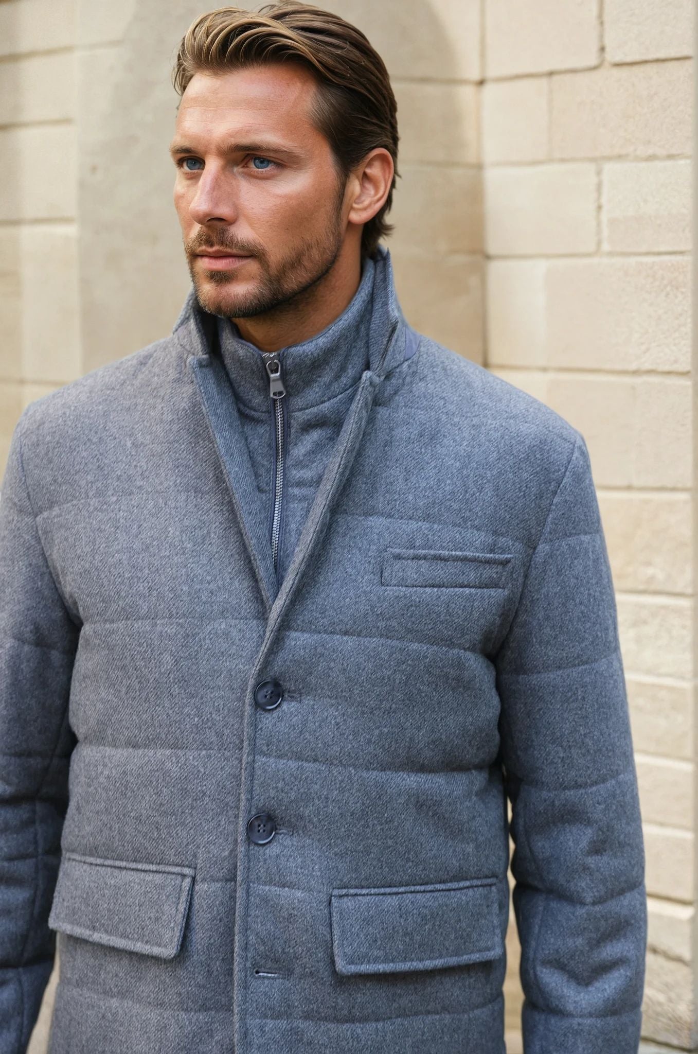 Veste parka Martin en laine - Gris Moyen-MANTEAU HOMME-Curling-Paris