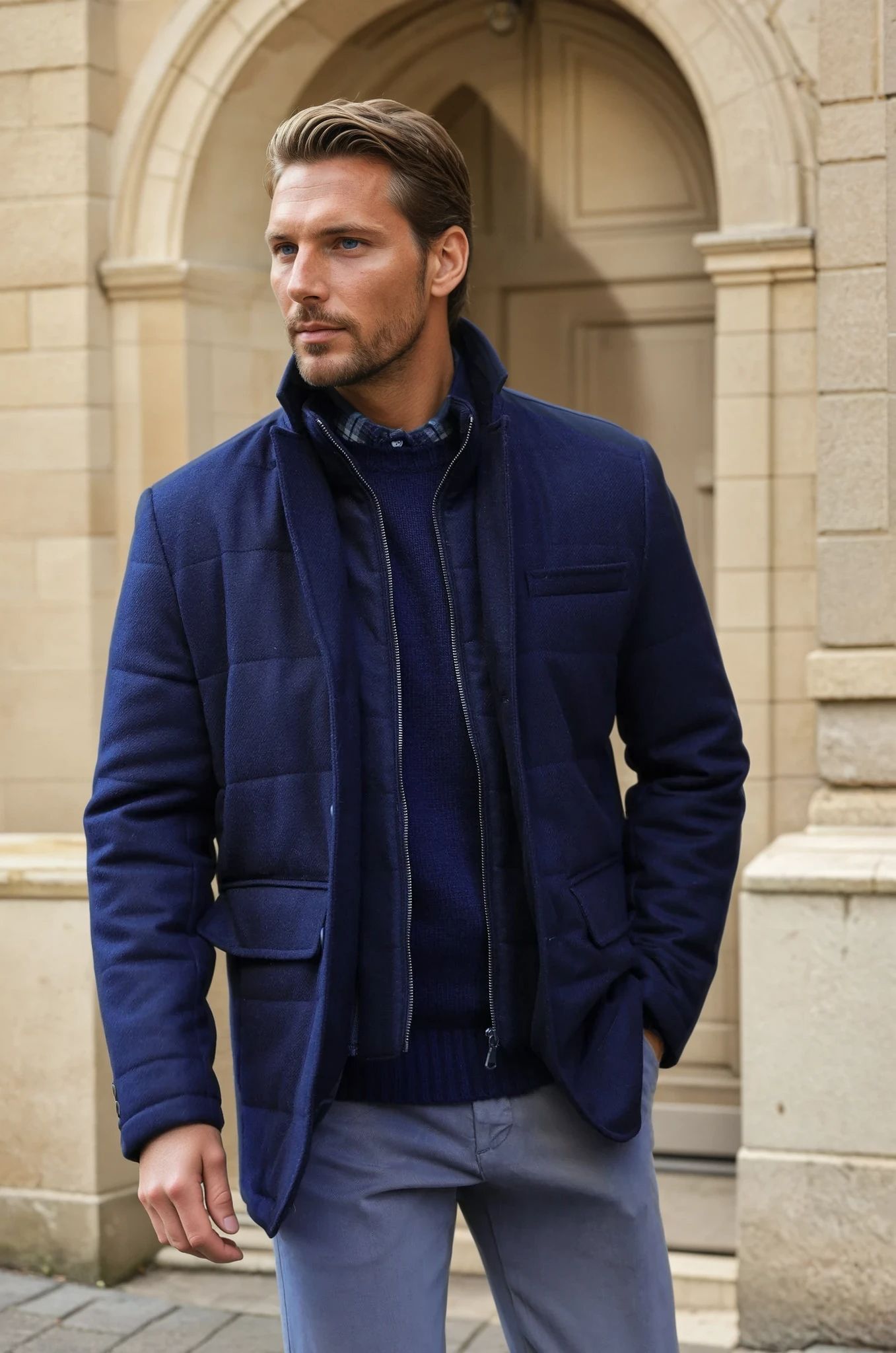 Veste parka Martin en laine - Marine-MANTEAU HOMME-Curling-Paris