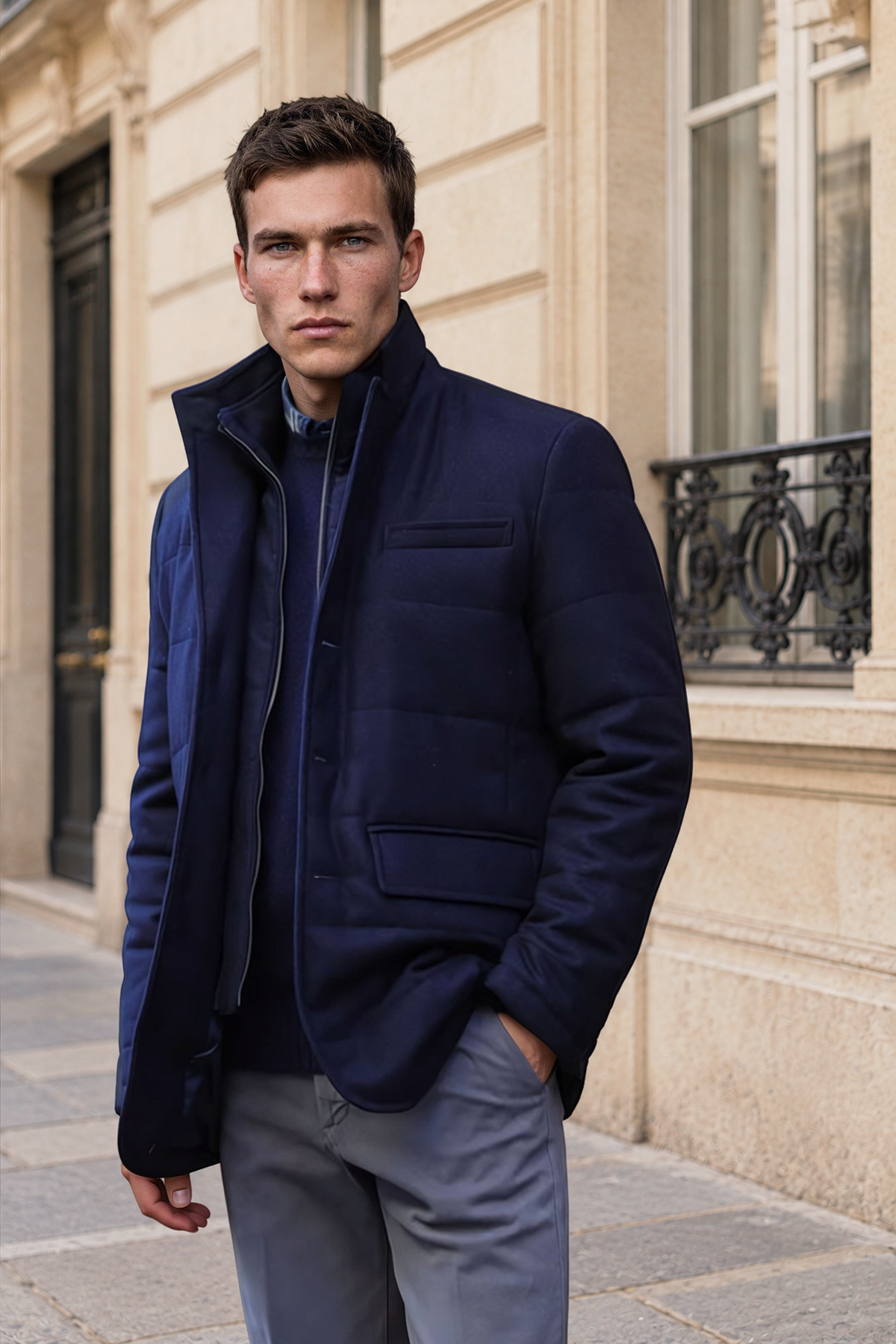 Veste parka Martin en laine – Marine-MANTEAU HOMME-Curling-Paris